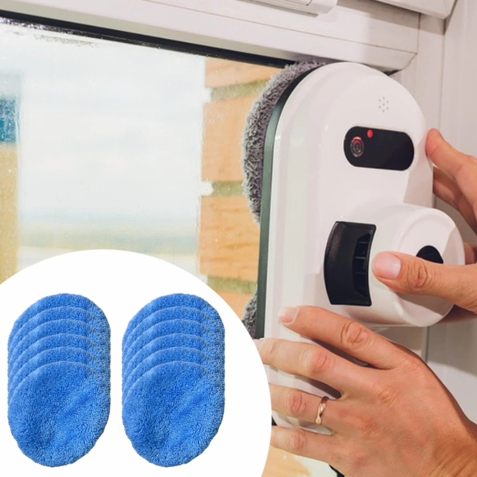 12 Almohadillas de Repuesto para Robot limpiacristales, Almohadilla de Limpieza para limpiacristales, fácil de Limpiar, Accesorios Redondos universales Reutilizables, Azul