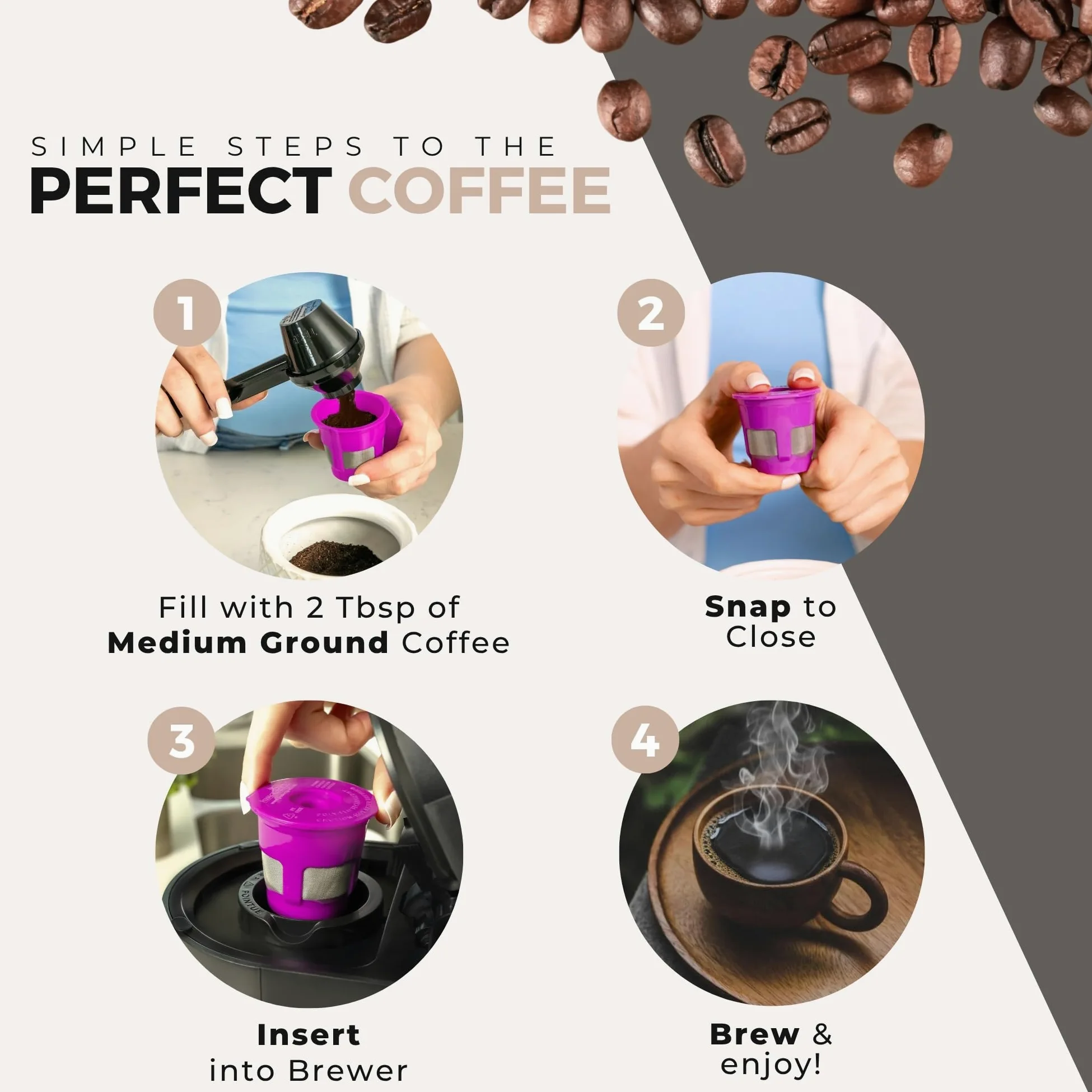 Perfect Pod - Paquete ahorro de cápsulas para rellenar café, con filtro reutilizables cafetera K Cup y pala compatibles cafeteras una sola taza Keurig K-Duo, K-Mini, 1.0, 2.0, serie Select