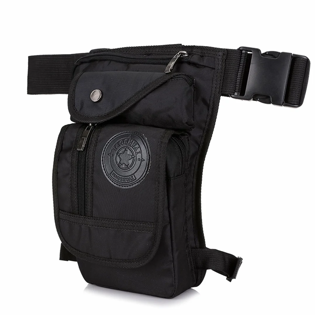 Nylon Bolsa Táctica de Pierna para Hombre Mujer Motocicleta Crossbody Hombro Bolso Cintura Riñonera Fanny Pack Negro