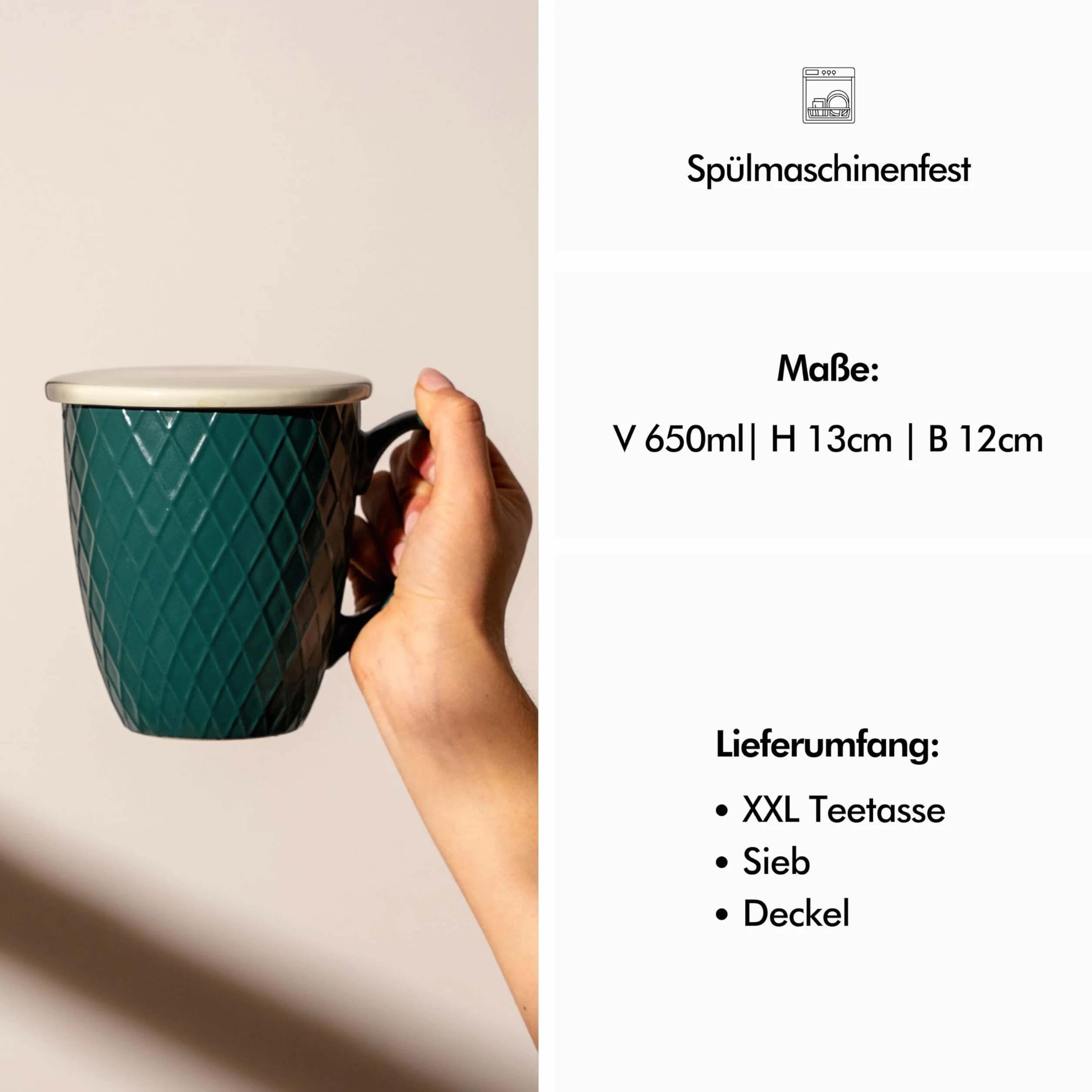 KIVY Taza de Té Grande XXL 650 ml con Tapa y Colador