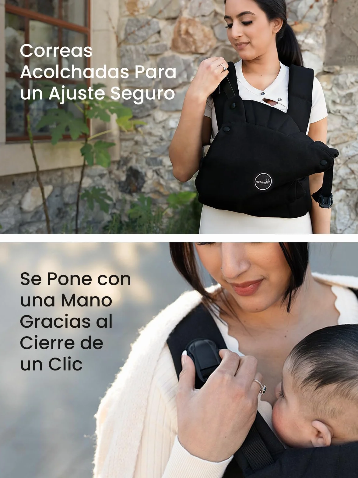Grownsy Ergonomic Baby Carrier Adjustable for Newborns and Toddlers 3-20 kg, One-Click Buckle, Lightweight, Black