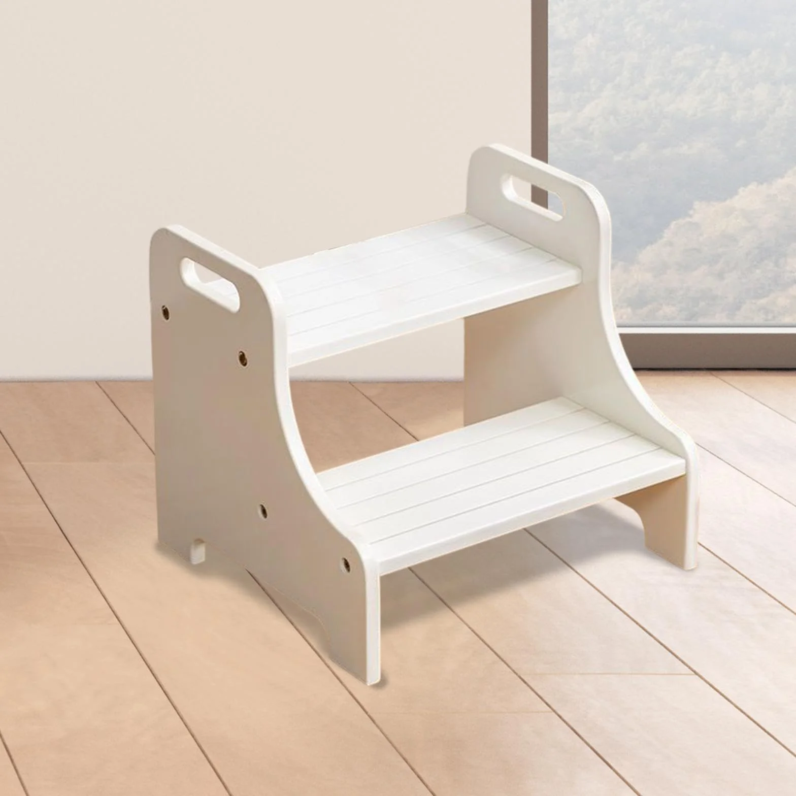 Taburete de Dos Niveles con Asas Y Cojines para Niños Y Adultos, Blanco, Individual
