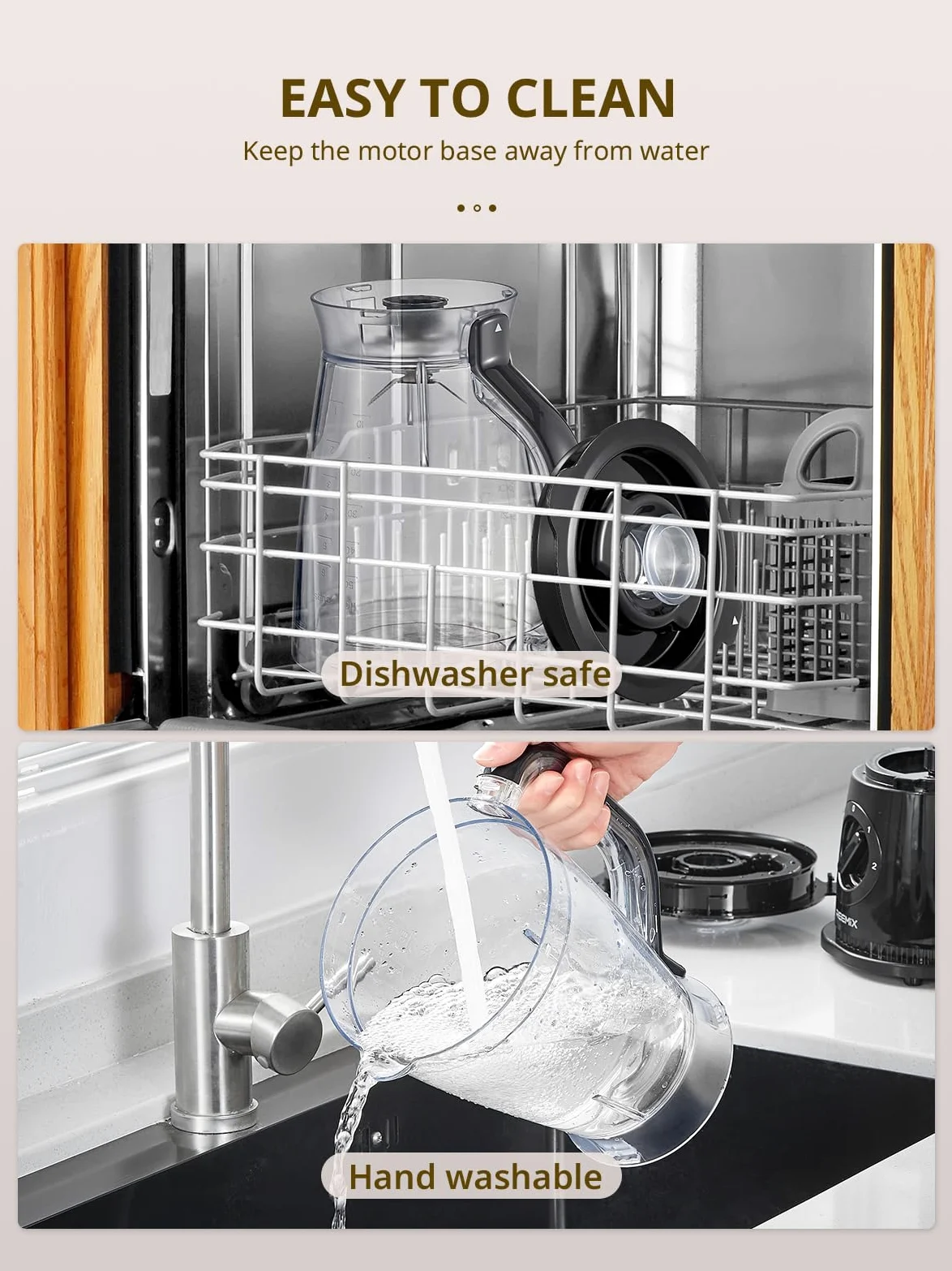 Batidora de 500 W, 1,5 L con 2 velocidades y función de pulso, cuchillo de acero inoxidable, tapa extraíble con vaso medidor, vaso mezclador apto para lavavajillas para batidos y batidos