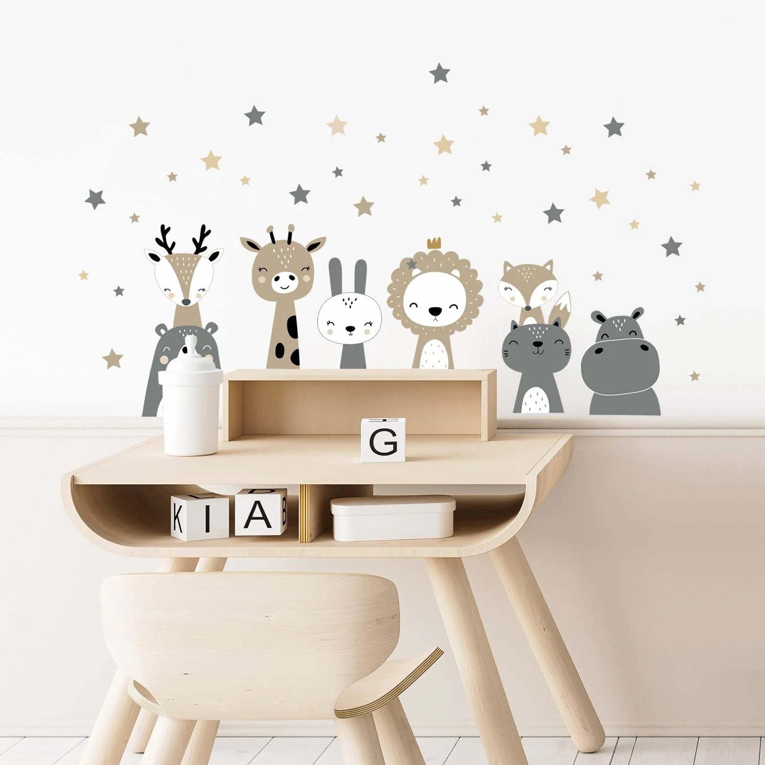 Tanlaby Pegatinas de Pared Safari Animales de la Jungla Vinilos Boho Gris Jirafa León Decorativos