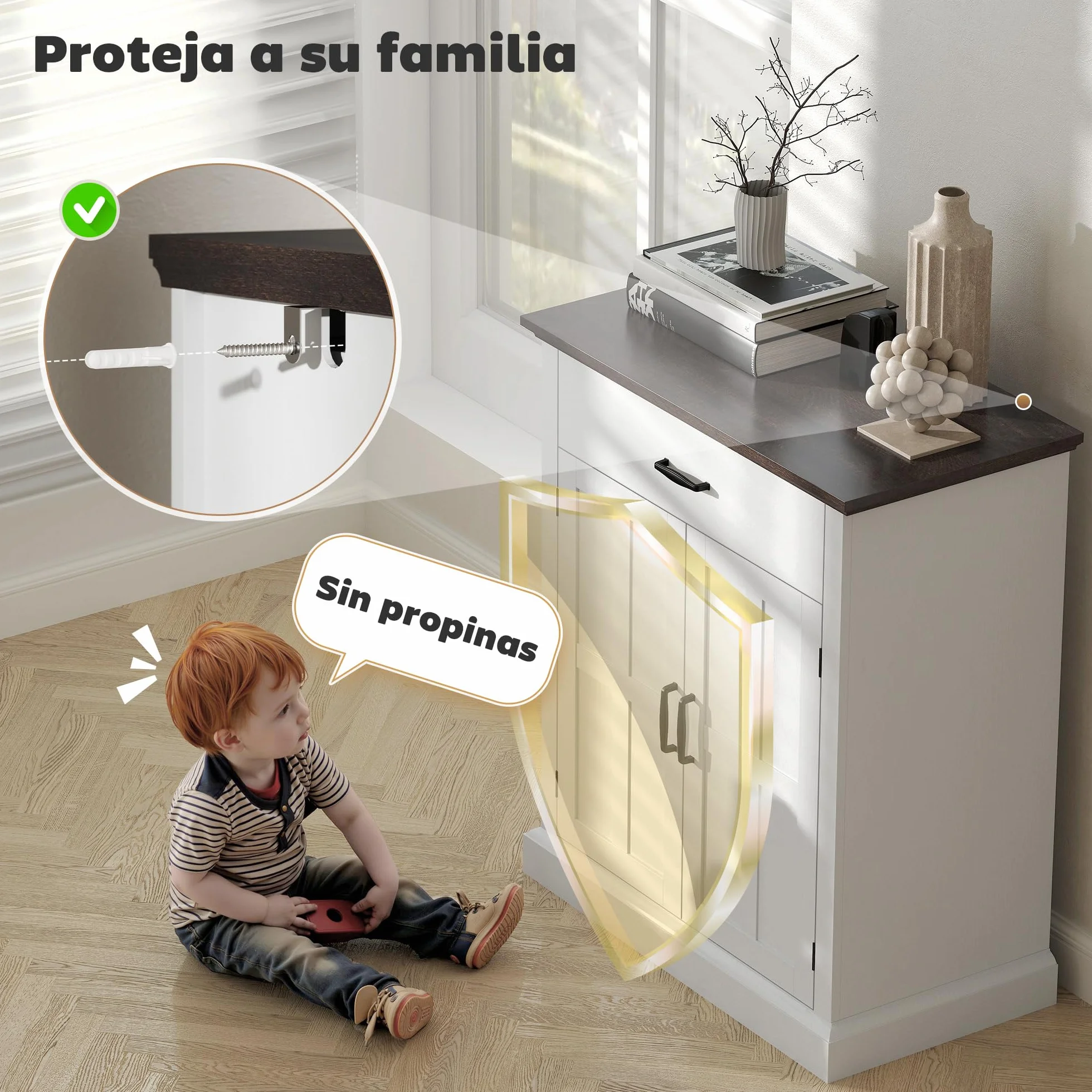 HOMCOM Aparador de 2 Puertas Aparador para Salón Rústico con 1 Cajón Estante Ajustable para Comedor Entrada Blanco 75,2x40x91,5 cm