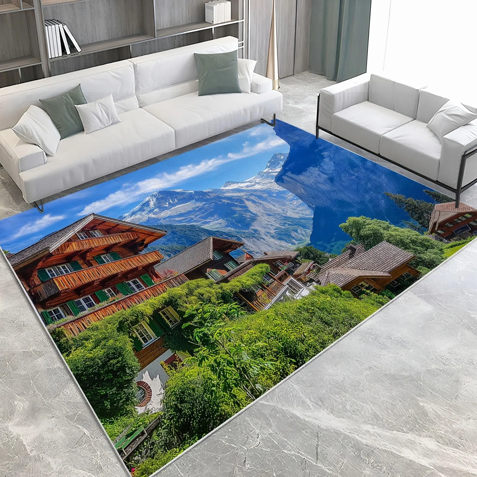 MontañA De Nieve Alfombra 80 x 150 cm Chalet Alpino Alfombra Pelo Corto Niño Niña, Pasillera, Cocina, Interior/Exterior, Antideslizantes, Franela Alfombras de Decoración