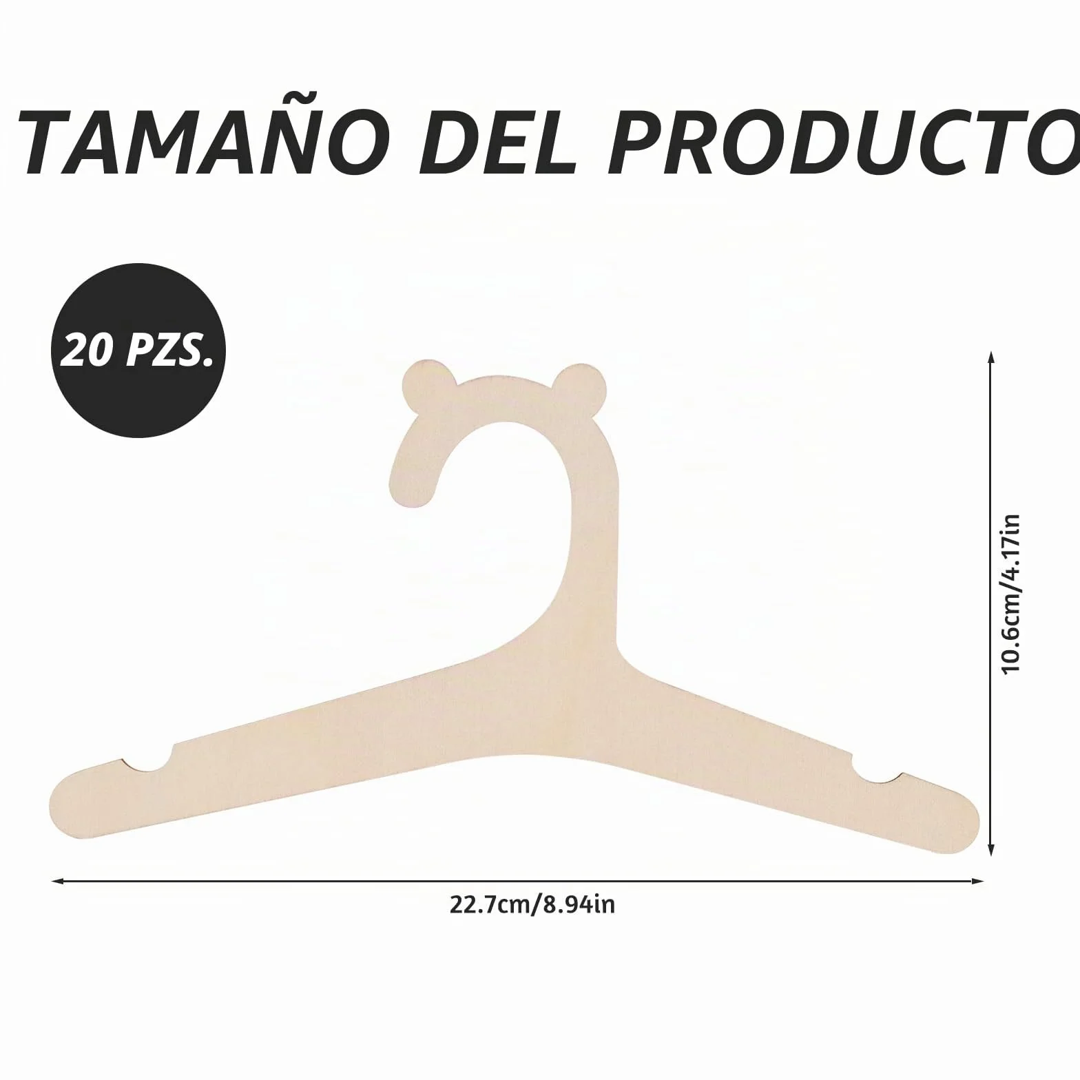 Perchas Infantiles de Madera para Bebé, Perchero Ropa Bebé con Ranuras Laterales 22.7×10.6cm, 20 Piezas