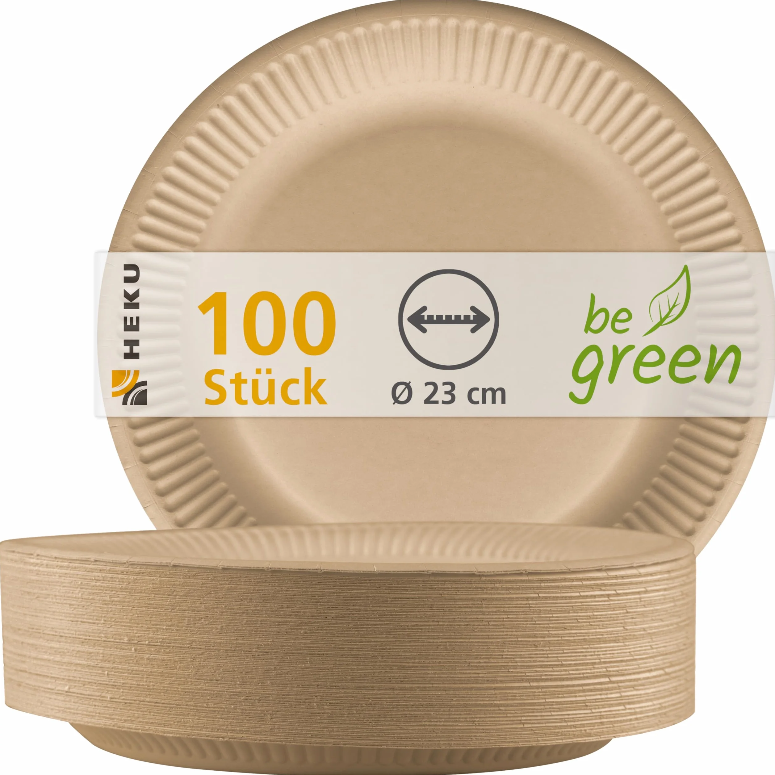HEKU Be Green - Pack de 5 paquetes de 20 platos de papel orgánico (23 cm de diámetro)
