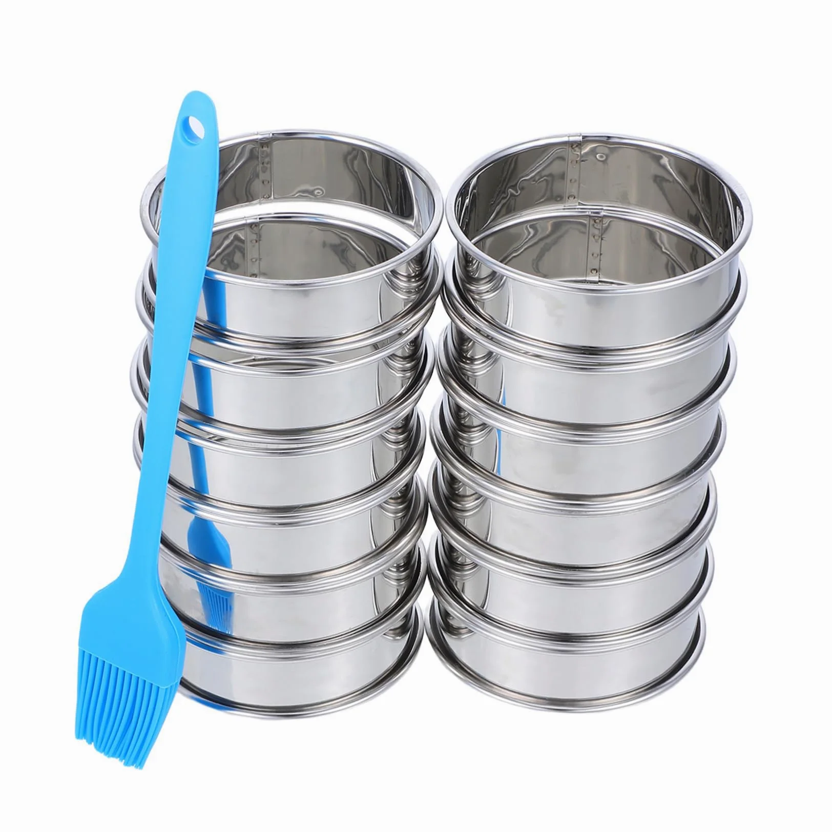VANZACK 16piezas Moldes Redondos Para Muffins De Acero Inoxidable Antiadherentes Con Pincel Para Postres Repostería y Hornado Casa