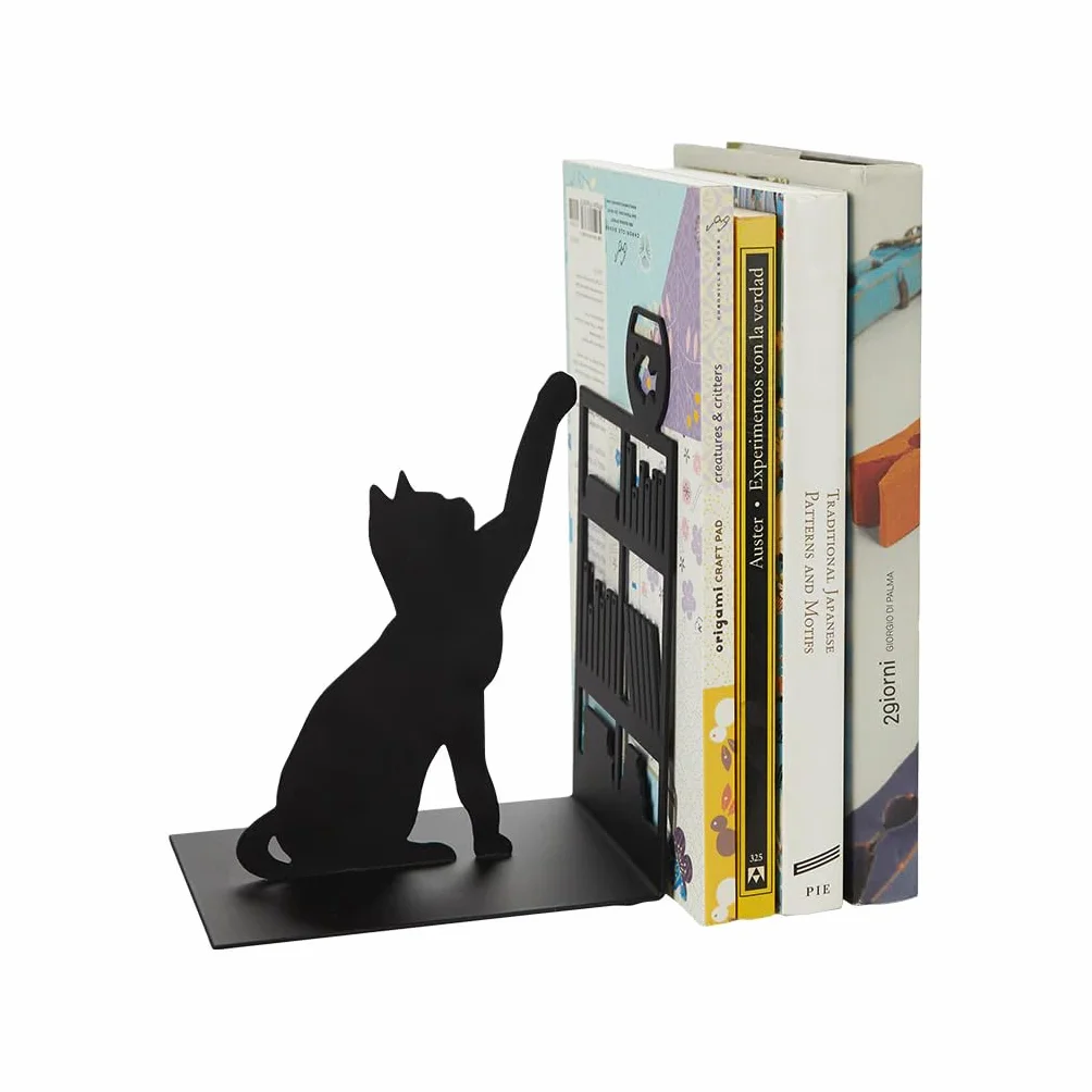 Balvi Sujetalibros Fishing Cat Color Negro Sujetalibros Decorativo con Figura de Gato, libreria y pez
