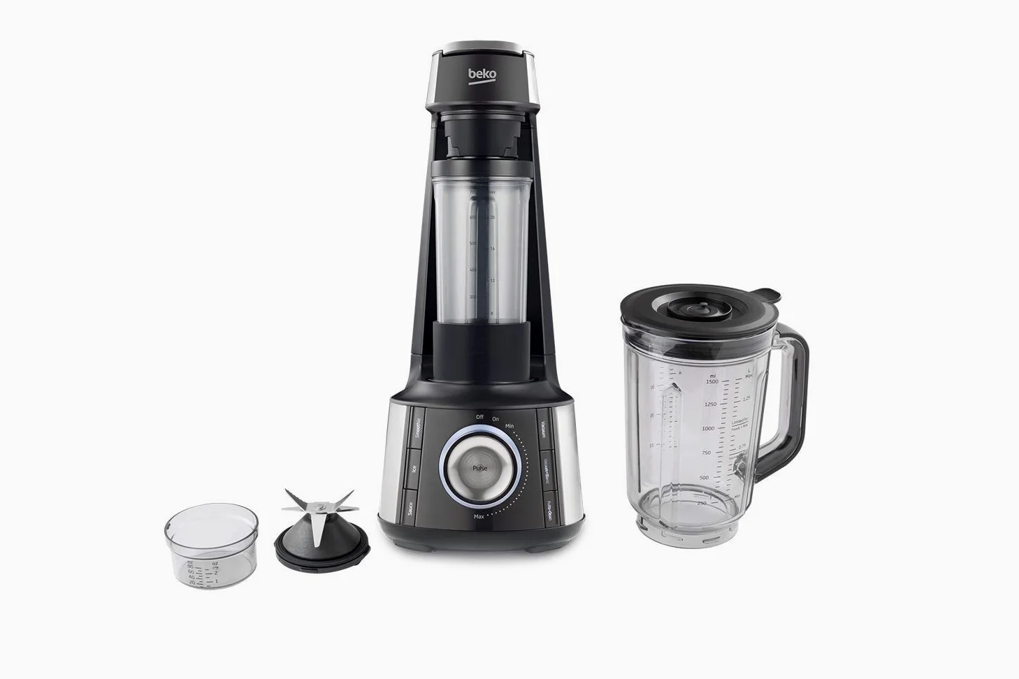 Beko TBV8106BX - ProWellness - Batidora Vaso al Vacío, 1000 W, Vaso de 1.7 litros de Tritan, Velocidad variable + Función Pulse, Programas Automáticos, (Accesorios: Botella de uso individual de 700ml,