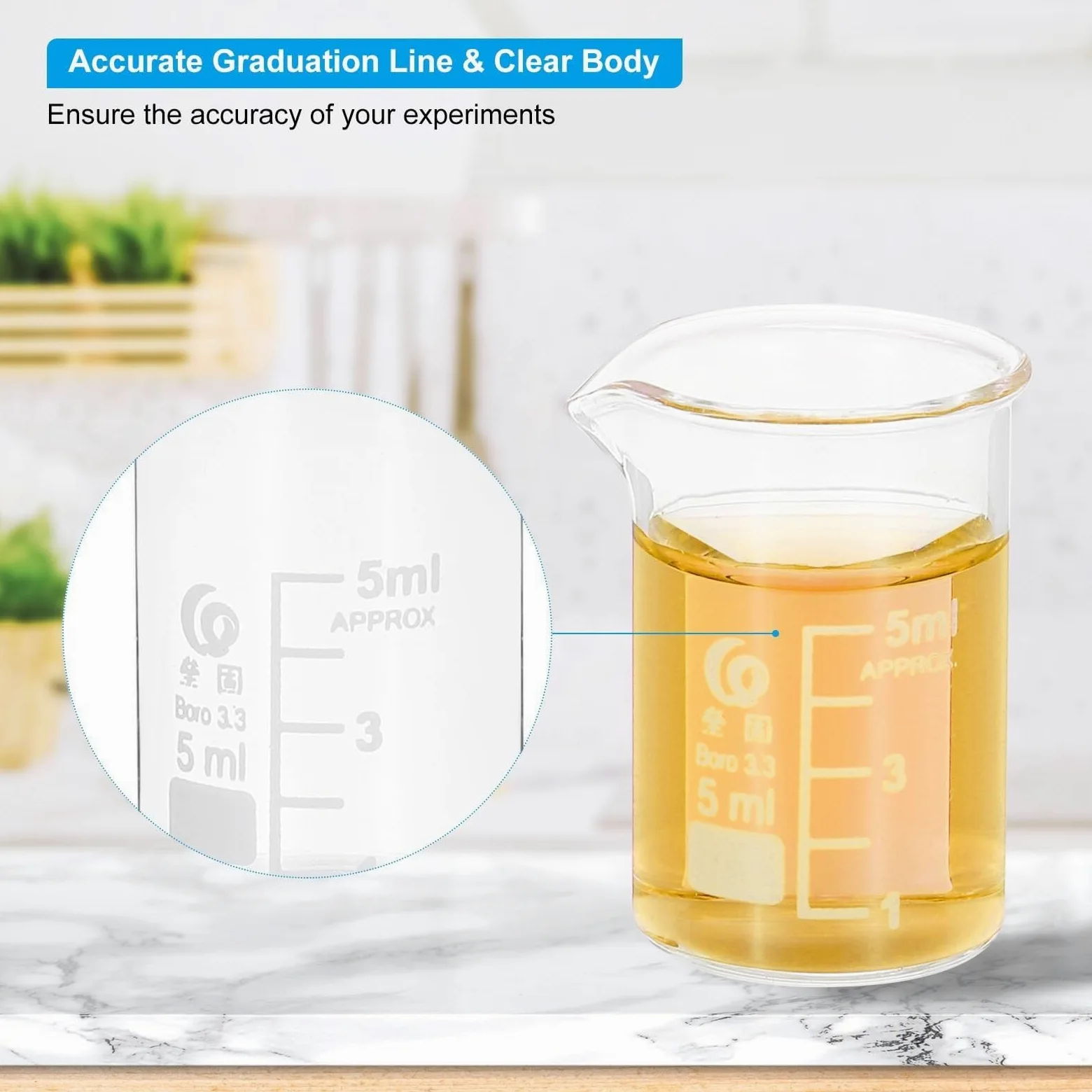 Vaso de precipitados de laboratorio, Tazas medidoras de forma baja 5 ml, 8 piezas con boquilla vidrio borosilicato, varios tamaños, cocina laboratorio(5ml)