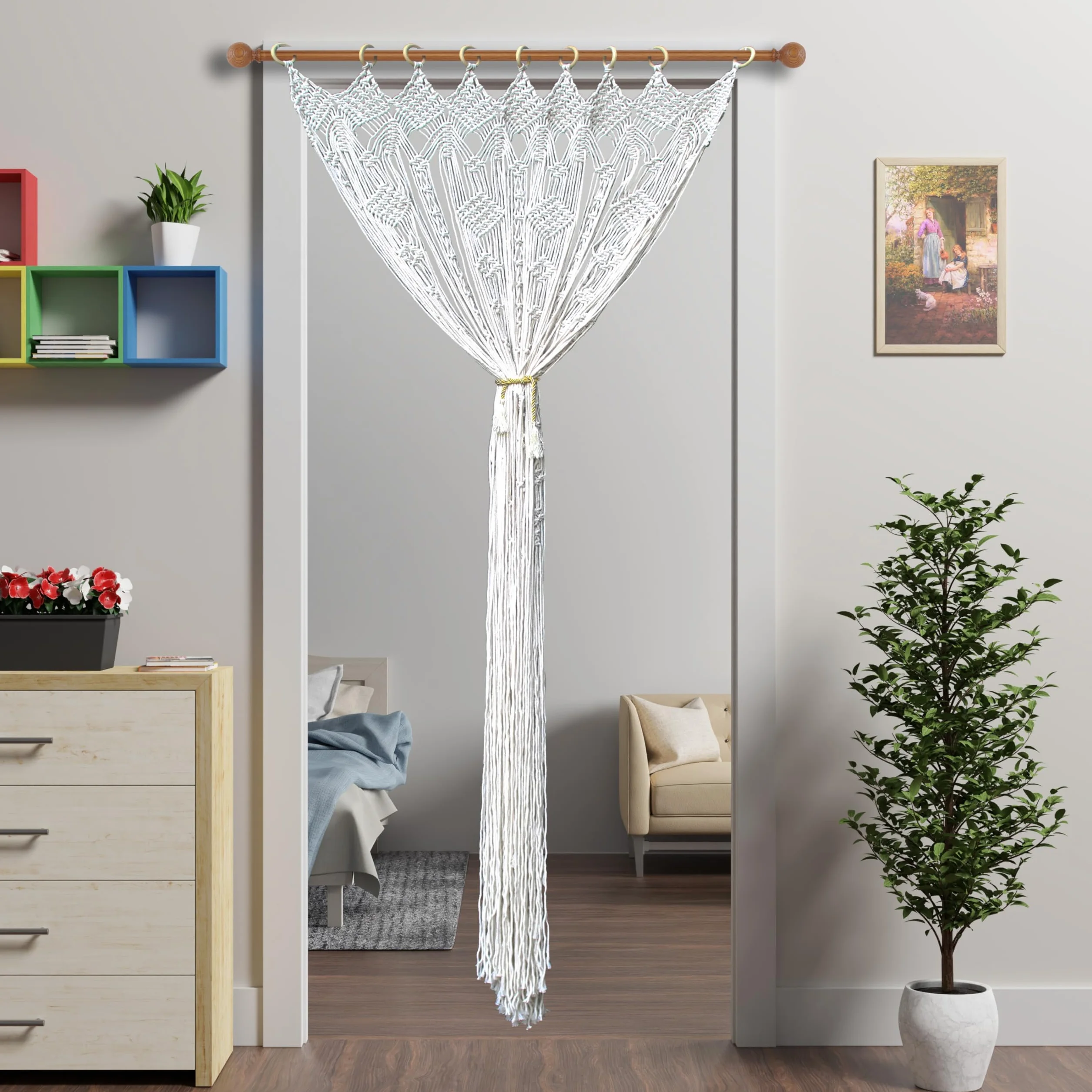 Cortina de macramé bohemia para puerta, hecha a mano, cortina mosquitera para ventana, puertas, cortinas, borlas, puertas, persianas, panel divisor de habitaciones, 35 x 90 x 200 cm