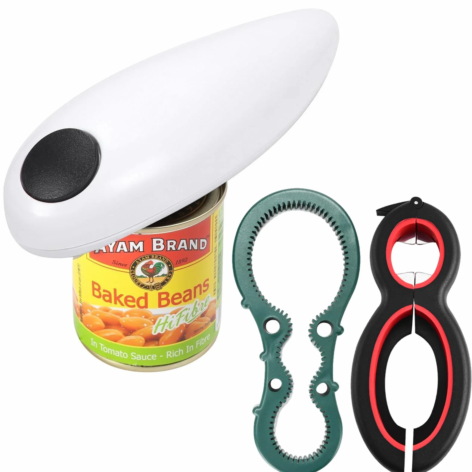 Abrelatas eléctrico de un solo toque, con borde liso, automático, apto para alimentos y funciona con pilas, regalo de cocina para artritis y personas mayores