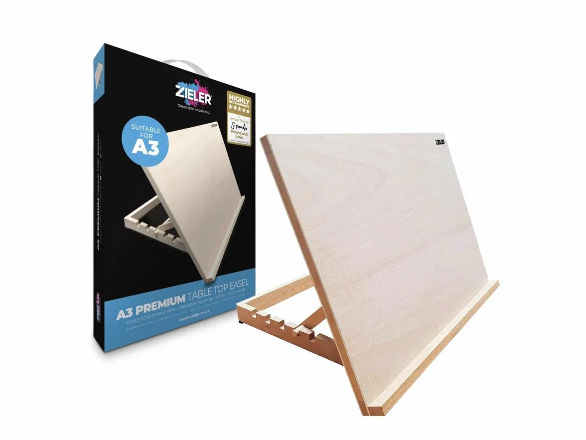 Zieler® - Atril/mesa/caballete para escritorio de madera ajustable tamaño A3 para trabajos de arte y artesaní