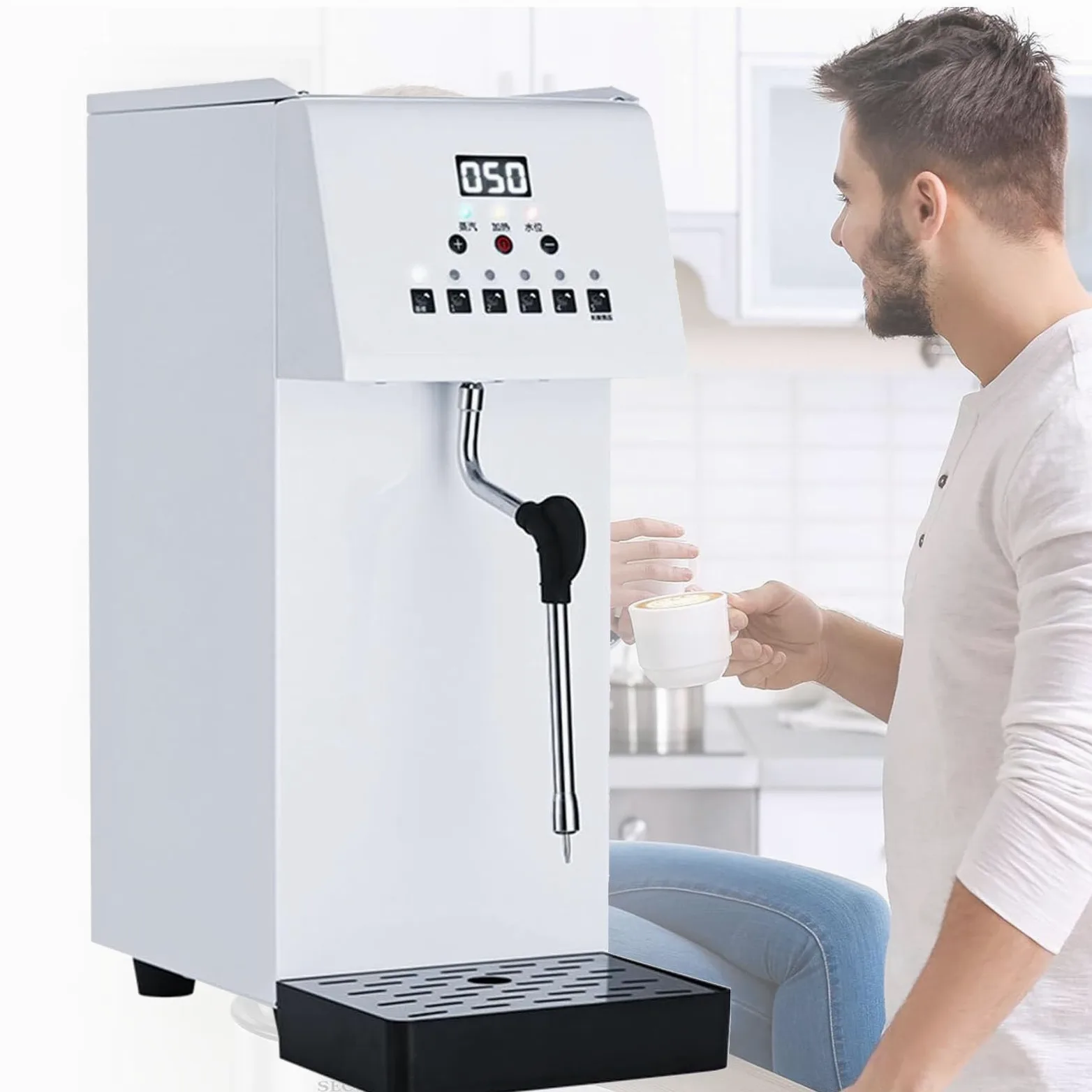 Espumador de leche eléctrico comercial con pantalla LED, calentamiento rápido de 2500 W, gran capacidad de 6 L para cafeterías y teterías.