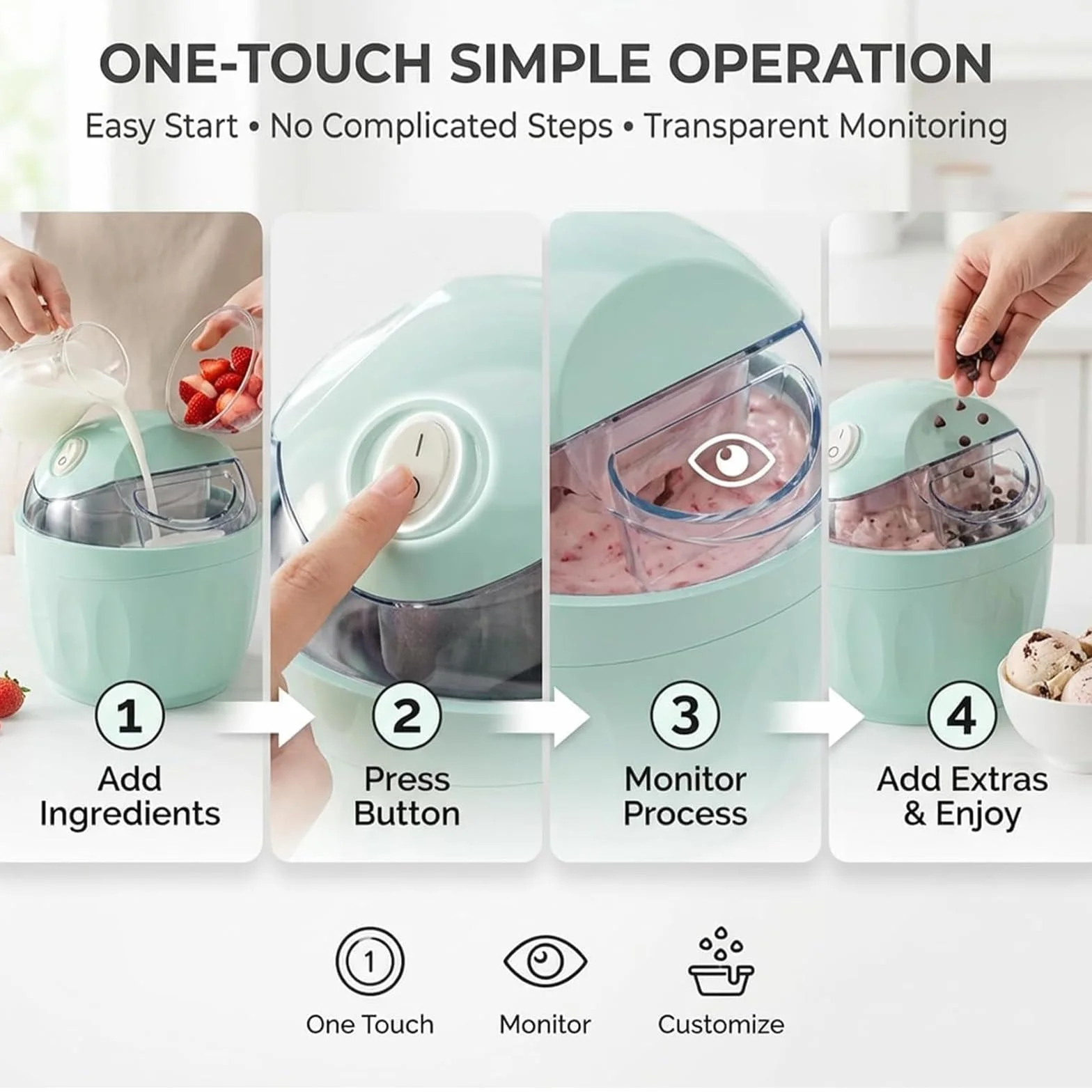 Mini máquina eléctrica de helado, 500 ml, máquina de postre casera de un solo toque, diseño compacto para golosinas congeladas caseras, ideal para fiestas y uso en la cocina