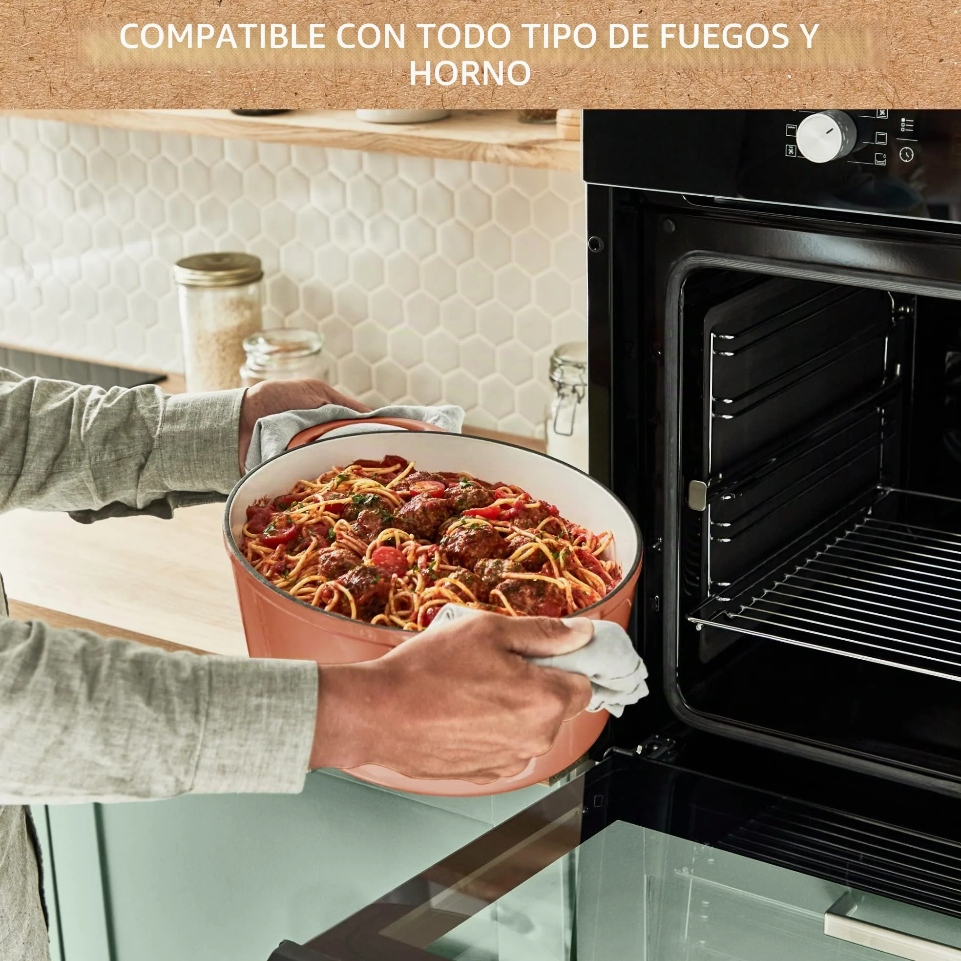 Tefal LOV E2600504 - Cacerola de hierro fundido esmaltado con tapa, 29 cm, 7,4 L, horno holandés, todo tipo de fuegos, olla de hierro fundido, ollas de cocina, aptas para lavavajillas, terracota,