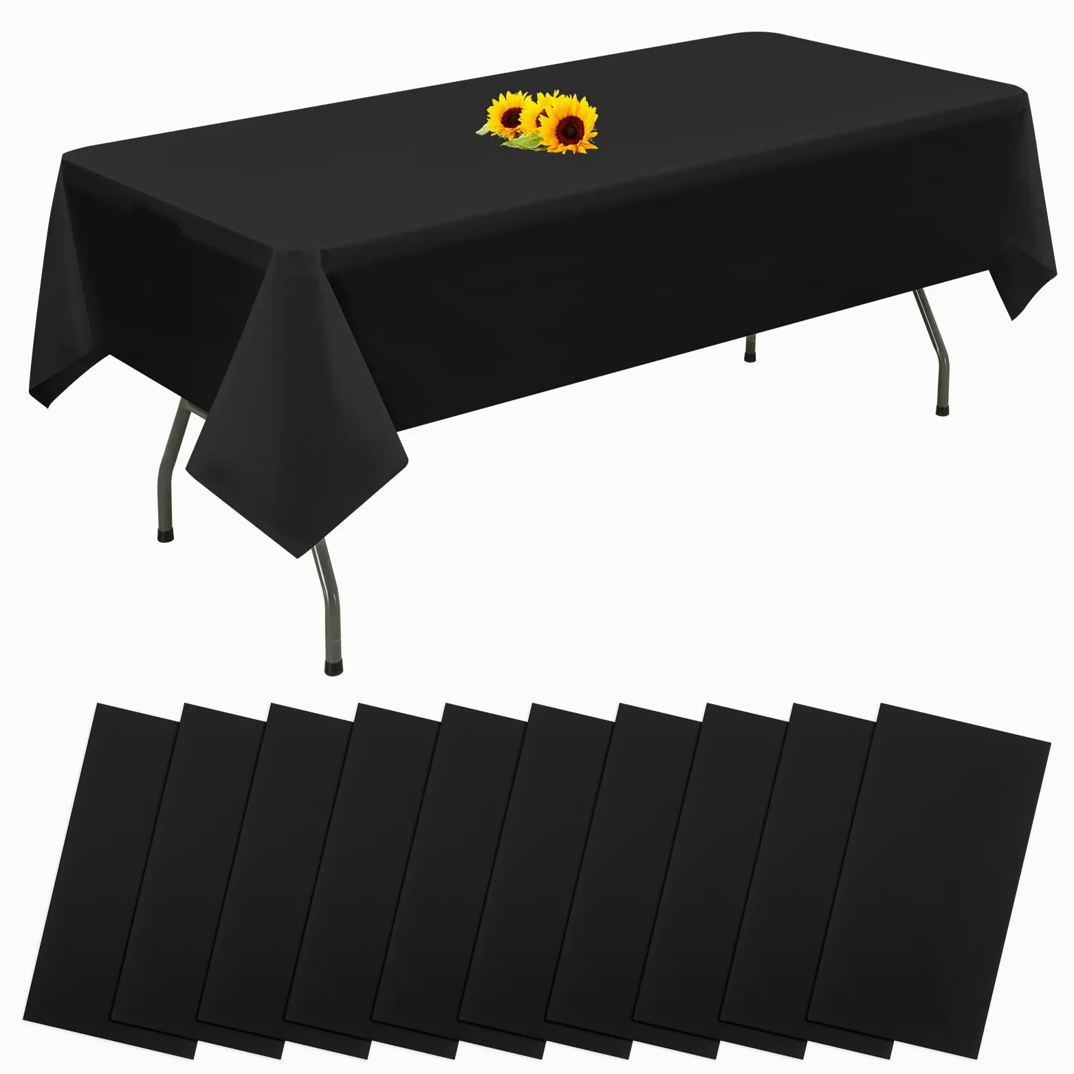 10 paquetes de manteles desechables de plástico negro para mesa rectangular de 137 cm x 274 cm, manteles premium para fiestas en interiores o exteriores, cumpleaños, bodas, picnics, decoración.