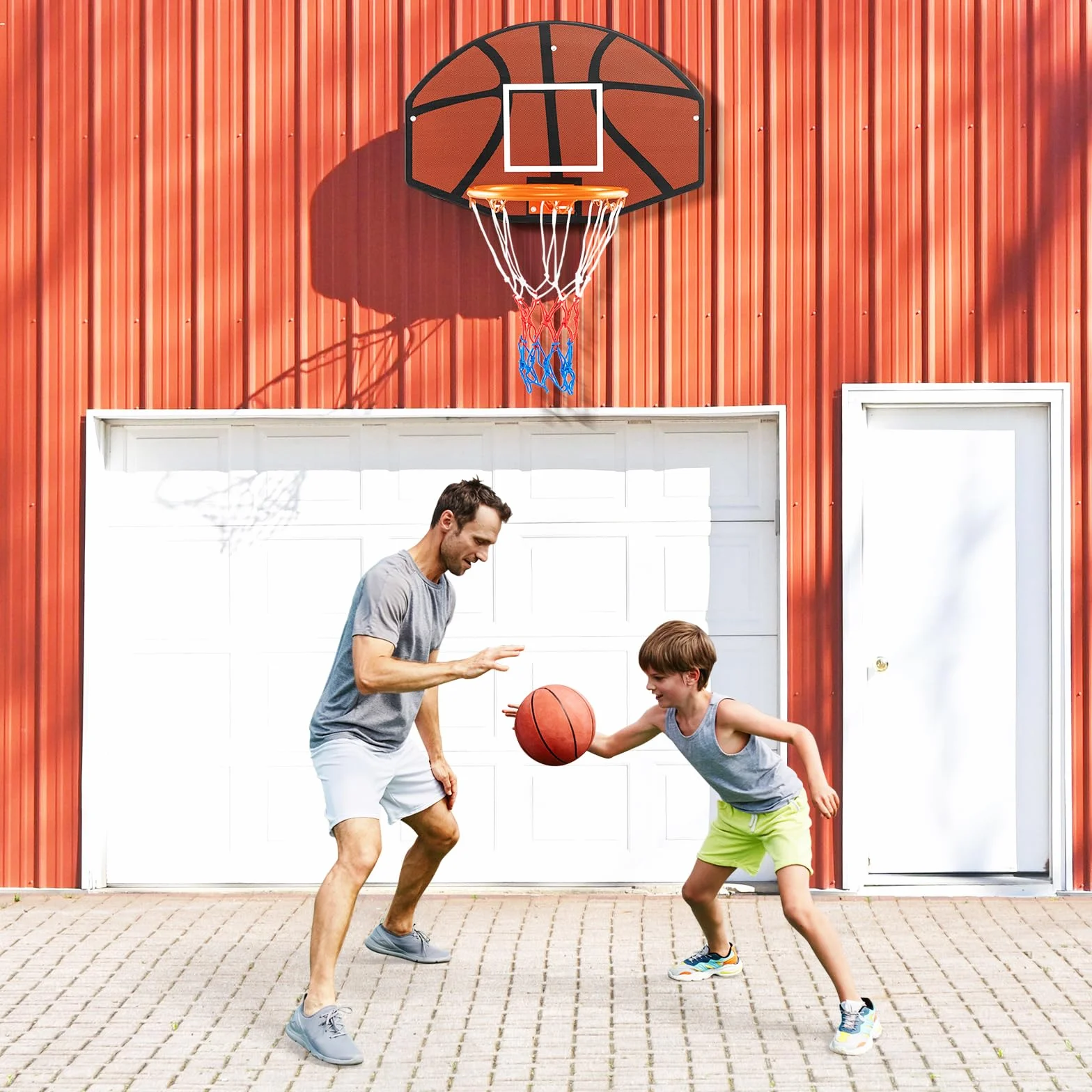 GOPLUS Canasta Baloncesto Montada en la Pared, Tablero con Red, 66x44.5cm