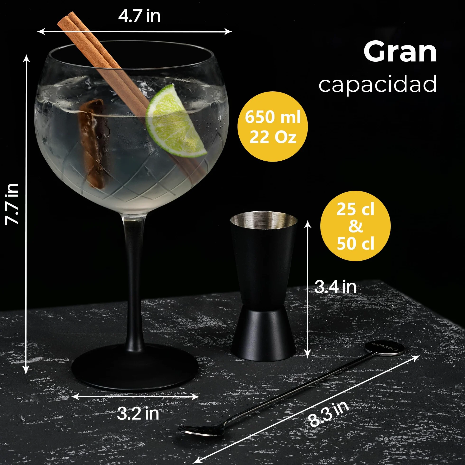 MIAMIO - set de 2 copas de ginebra 650 ml Crystaluna para cocina | Copas de ginebra para gin tonic y cócteles, 650 ml, Crystaluna. Diseño moderno y práctico para la cocina y el día a día.