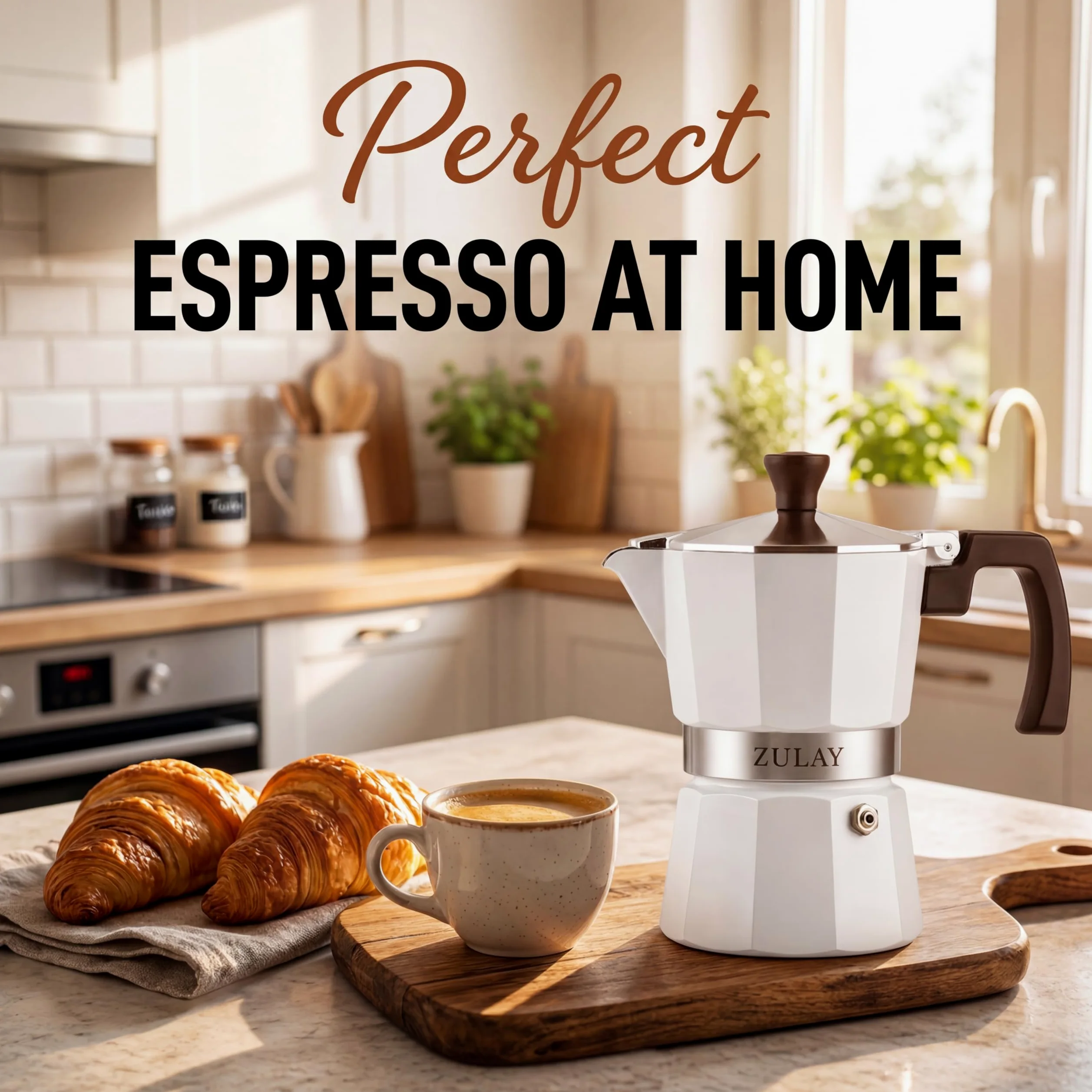 Zulay Premium Moka Pot Espresso - Cafetera espresso a prueba de fugas - Perfecto para auténtico espresso de estilo cubano e italiano - Hace 3 tazas de espresso, color blanco