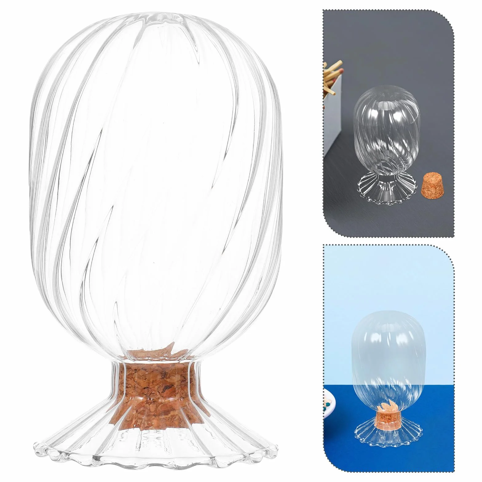 Tarro de Vidrio para Almacenar Cerillas Diseño en Espiral, Resistente Humedad y Fácil de Limpiar, Adecuado para Chimenea o Cocina Decorativa