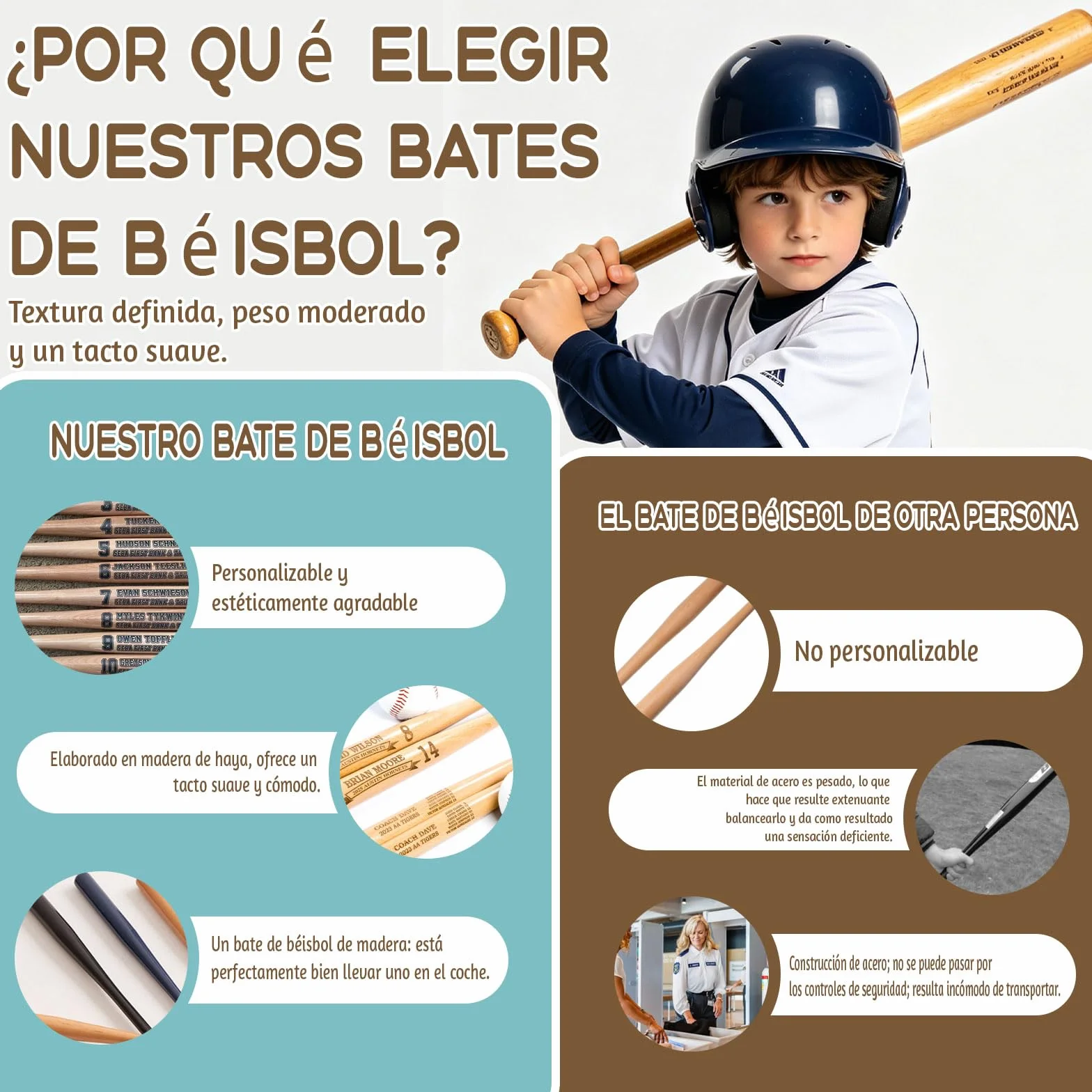 Bate de Béisbol Personalizado 18 Pulgadas – Grabado con Nombre, Número y Logo – Regalo para Little League