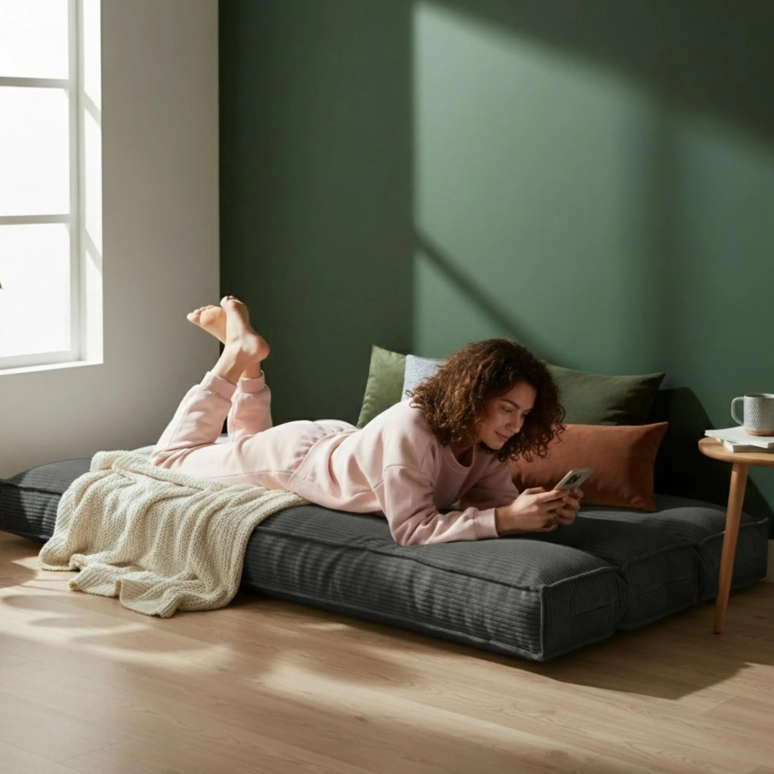bananair - Futón Japonés Enrollable 1 Persona, Grueso y Cómodo, Fabricado en Francia, Funda Lavable, Cama Plegable de Suelo Práctica – Colchón Plegable, Correa Incluida (90 × 190 cm, Gris Oscuro)