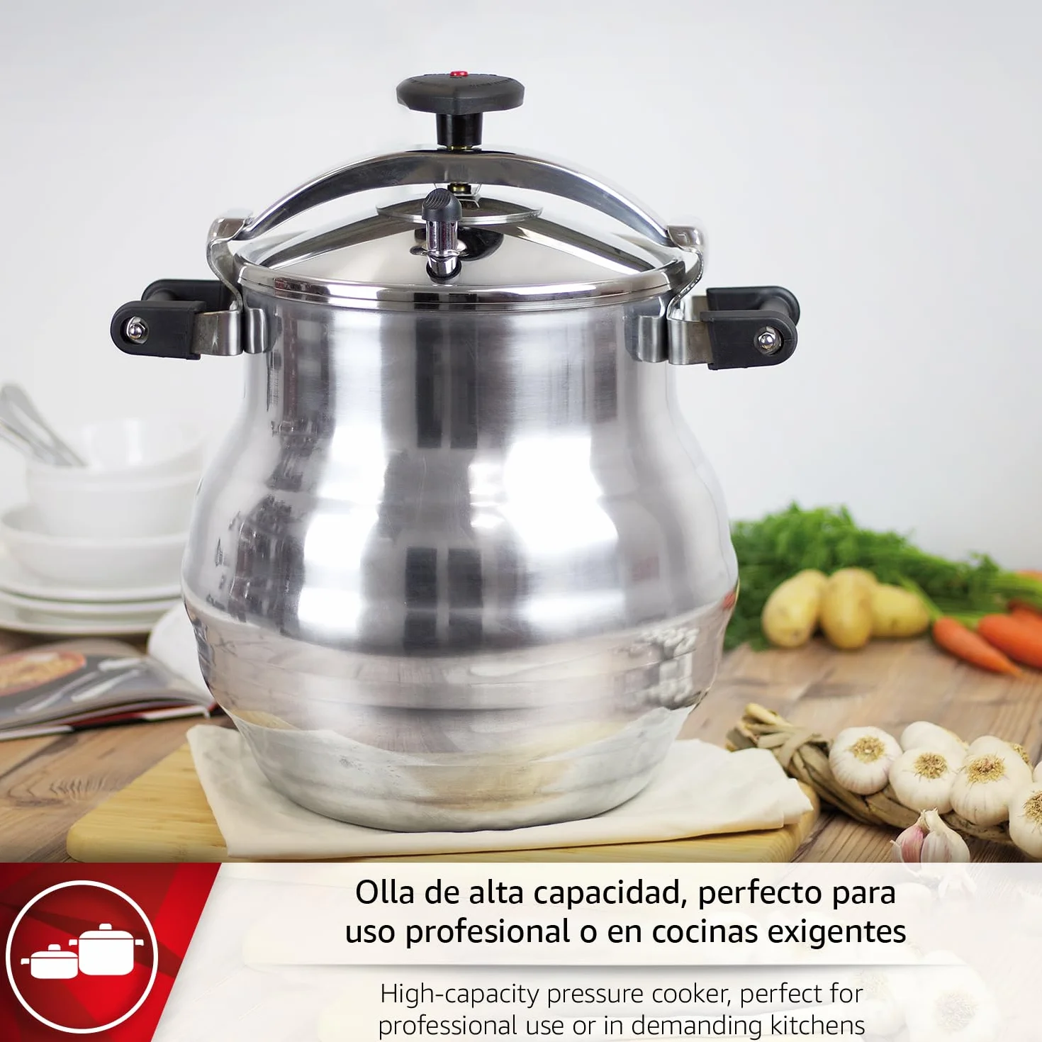 Magefesa Alustar - Olla Express Profesional de 22 Litros, Fabricada en Aluminio, Apta para Gas, Vitrocerámica y Eléctrica, 3 Sistemas de Seguridad