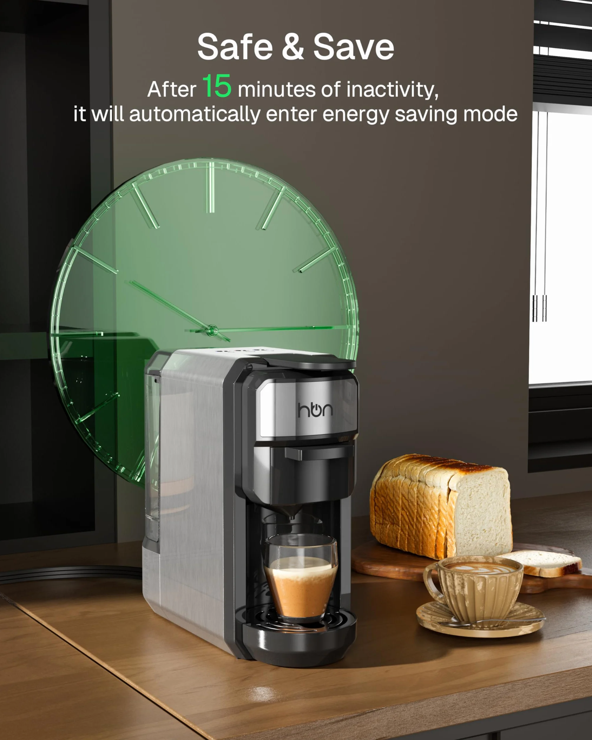 HBN 3 en 1 cafetera multicafetera de un solo servicio, para cápsulas K-Cup y café molido, máquina de elaboración programable de un solo toque, tanque de agua extraíble de 0,6 l, 19 bar, calor rápido
