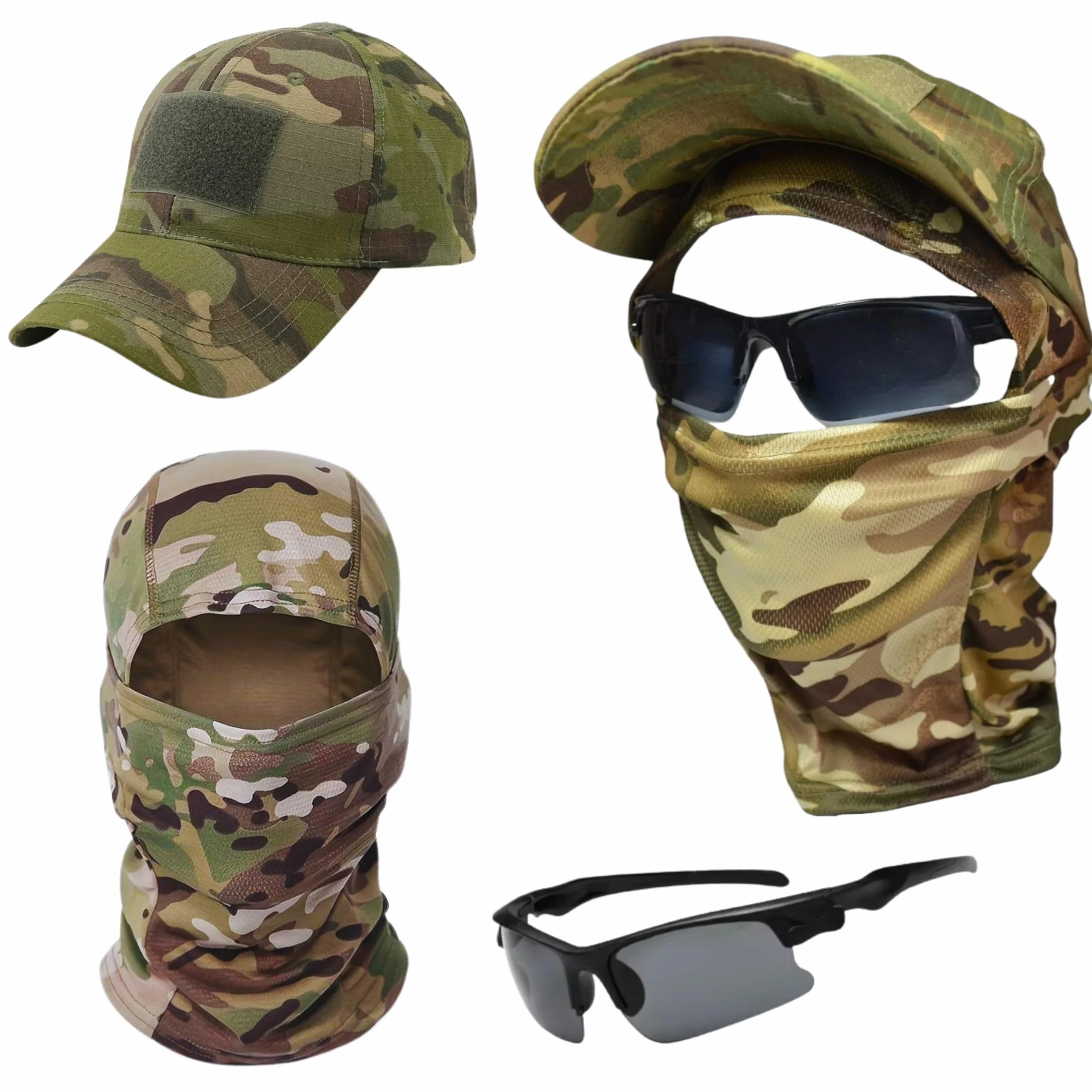 Sibo Pack Táctico Airsoft 3 en 1 Gorra Camuflaje Balaclava Ligera Gafas Protección UV Set Airsoft Paintball Outdoor Verde