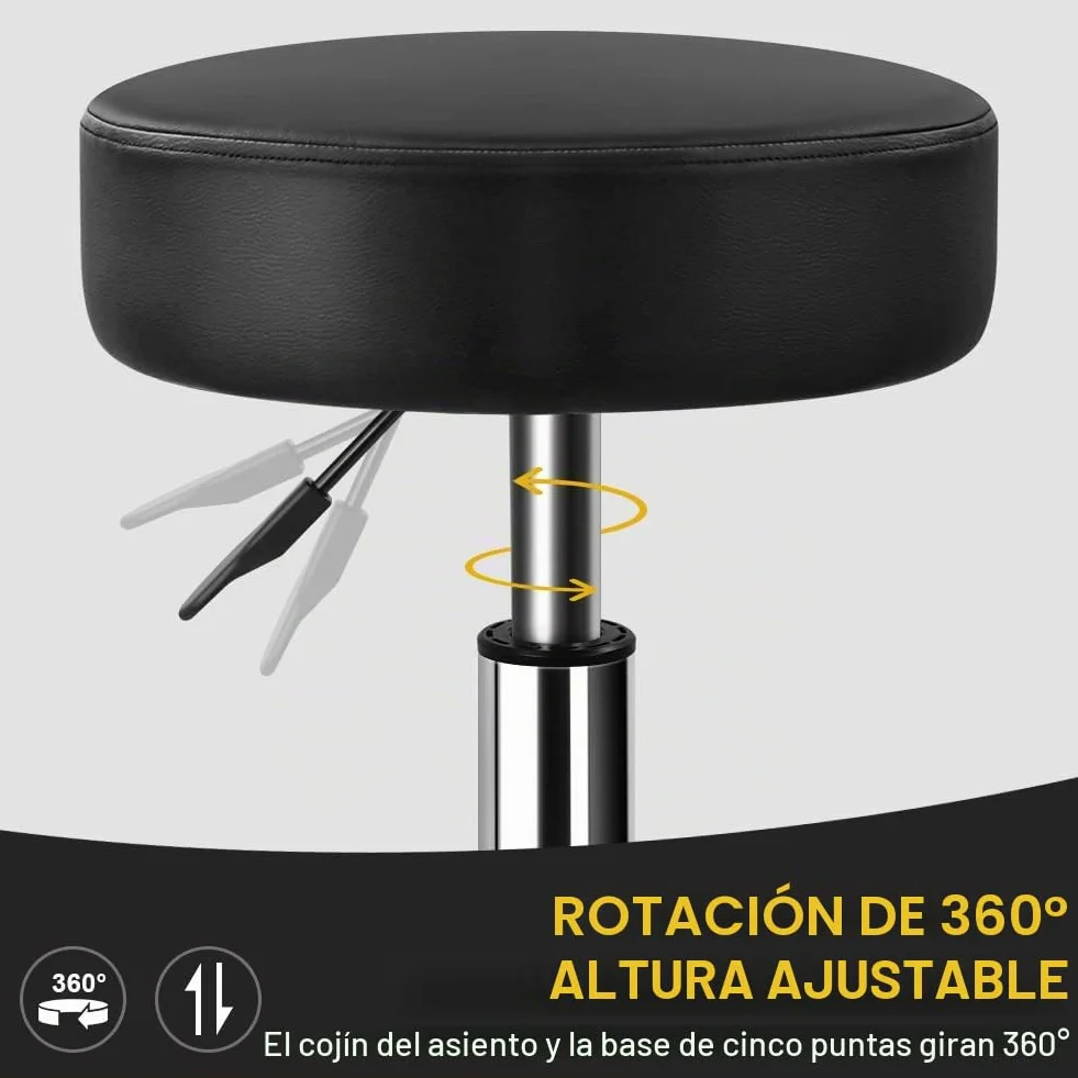 WKWKER Taburete de belleza resistente con ruedas giratorias ajustables de cuero grueso para cocina, redacción, laboratorio, oficina, masajes, negro