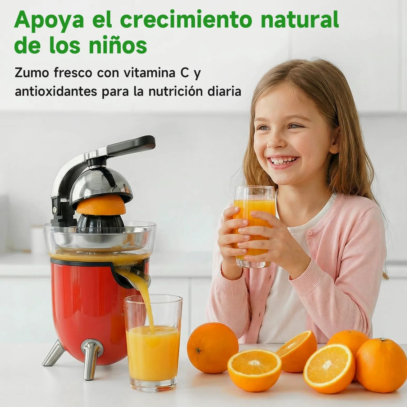 Woox Exprimidor de Naranjas Electrico, con Brazo de Palanca, 100W, Exprimidor Electrico Silencioso con 2 Conos para Limones y Pomelos, Boquilla Antigoteo, Sin BPA, Desmontable y Fácil de Limpiar