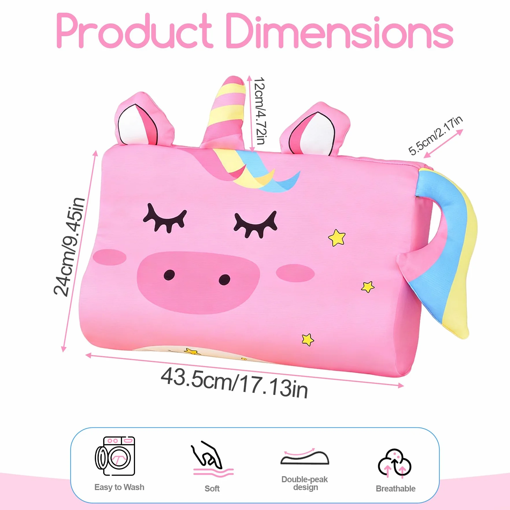 TZEKING Almohada Infantil Ergonómica 45x27x6cm Espuma Viscoelástica Transpirable Hipoalergénica Funda Lavable