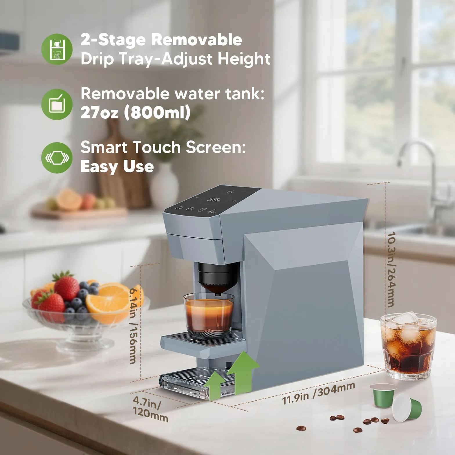 Cafetera 4 en 1, 20 bares, cafetera espresso, tenedor/N Espresso OriginalLine Cápsulas/Dolce Gusto/café molido, color gris nube Upgrade