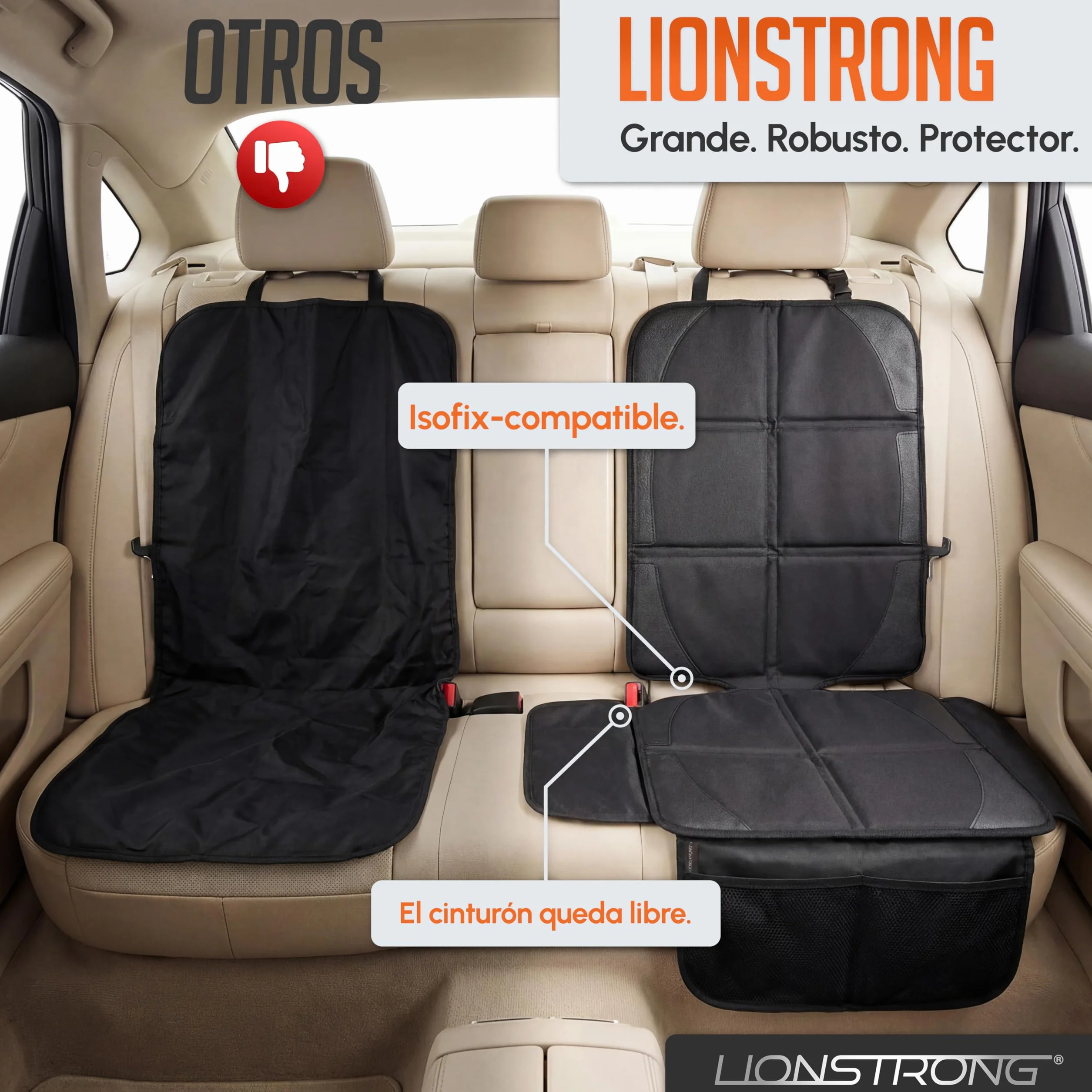 LIONSTRONG - Protector seguro para asiento infantil - Protege tu coche - Fundas para sillas de coche - ISOFIX (negro)