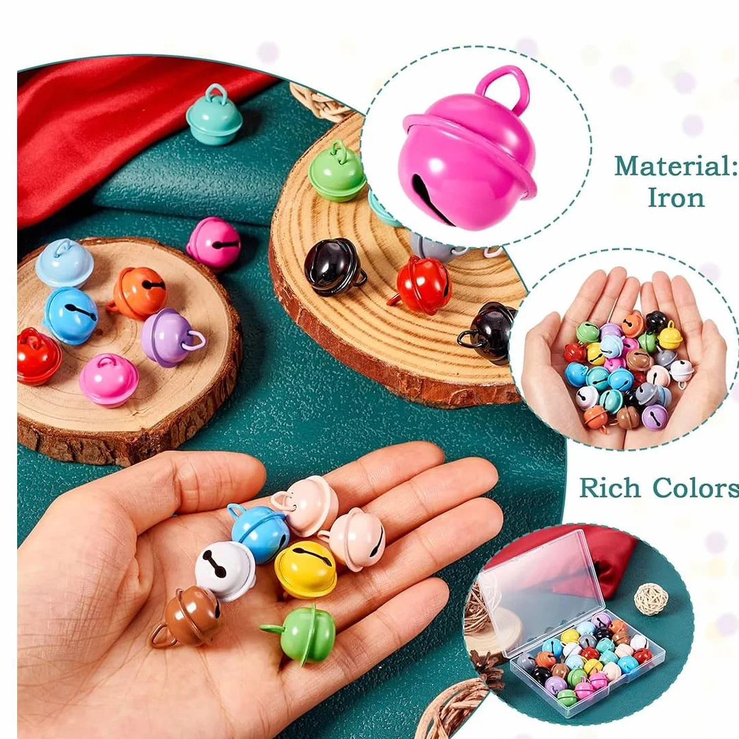 50 Piezas Cascabeles Manualidades de Color,22mm Pequeñas Cascabeles, Campanas de Metal,para Manualidades de Bricolaje Decoraciones Creativas Cumpleaños Navidad Bisutería(Estilo 1)