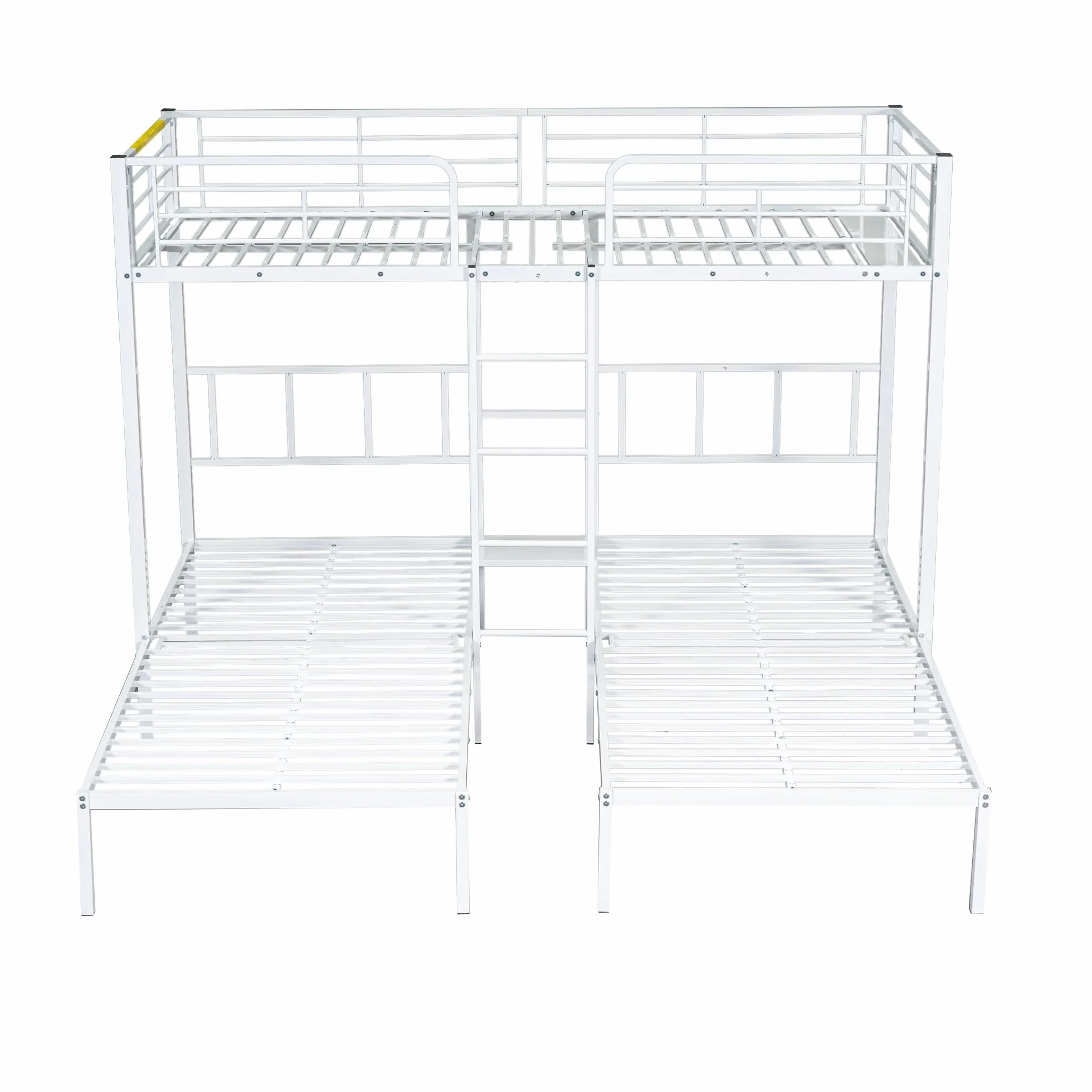 Moimhear Cama Triple, litera Triple con Escalera para niños y Adolescentes, Cama de Hierro con Puerta de Seguridad y Mesa (90x200cmx3, Blanco)