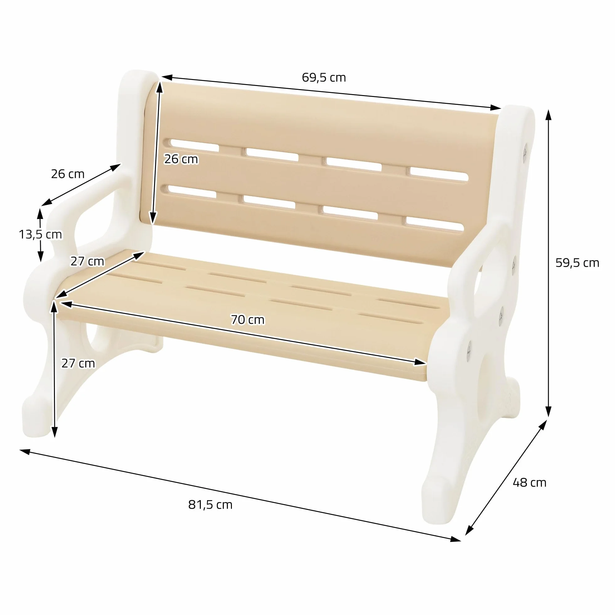 Joyz Banco Infantil Exterior 2 Asientos Plástico Marrón Blanco Resistente Intemperie 81,5x59,5x48 cm