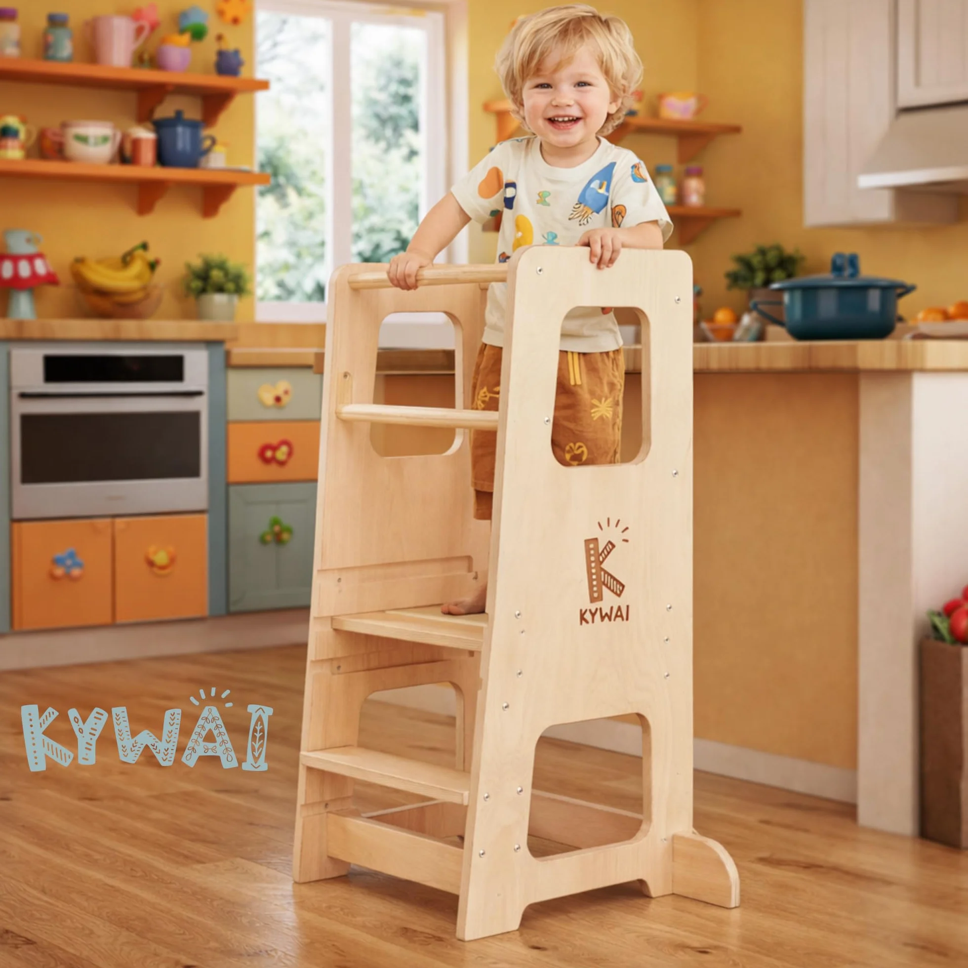 Torre de Aprendizaje Montessori Premium Desde 1 año, Doble Barrera, Patas Antivuelco