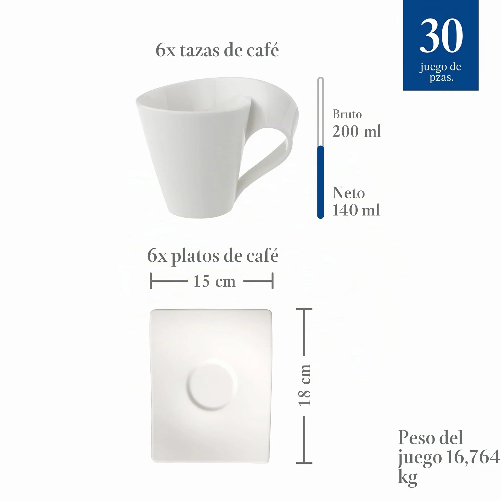 Villeroy & Boch NewWave Basic Vajilla de mesa para 6 personas, 30 piezas, Porcelana, Basic Servizio da Tavola, Blanco