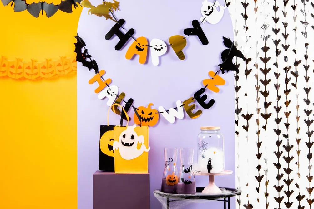 Folat 23872 Cortina de Puerta Murciélagos Negros - ¡Halloween Booo! - 2 x 1 Metro - Decoración de Halloween: Calabaza, Fantasma, araña, Bruja