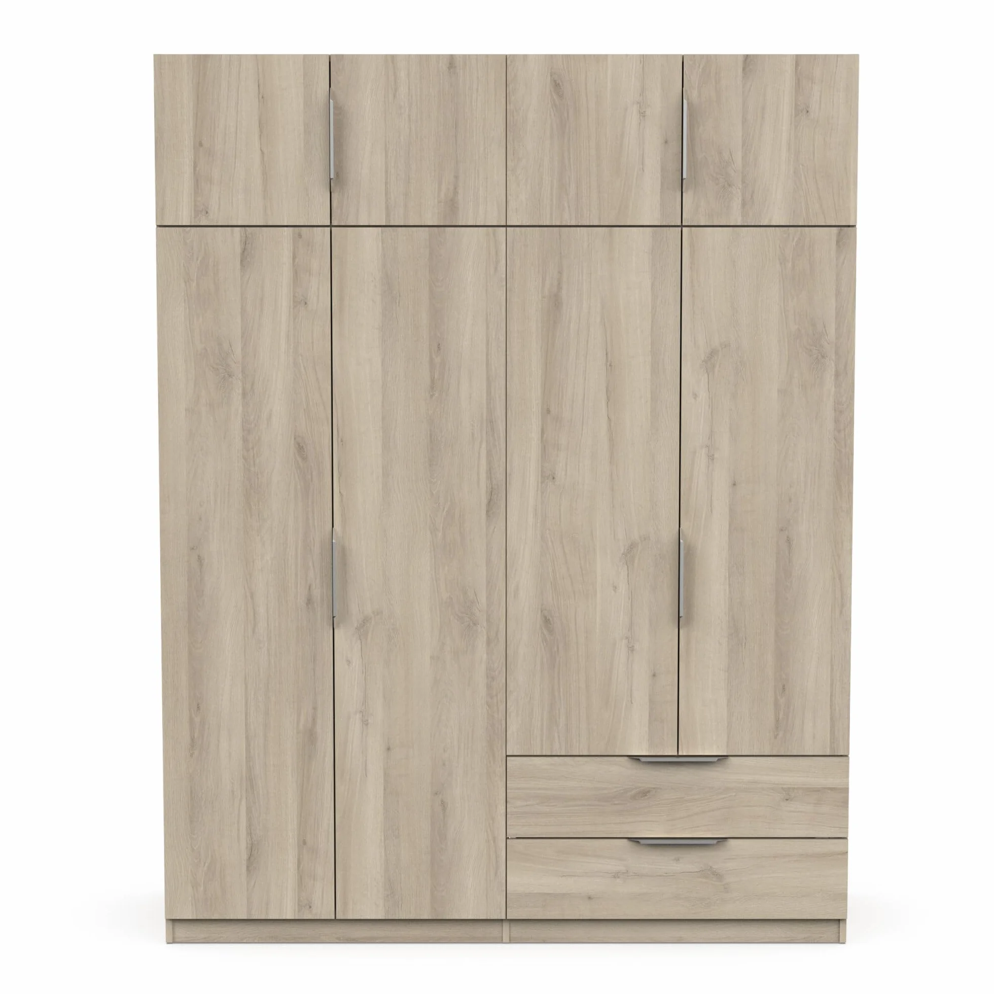Armario vestidor Demeyere con ropero Moderno, 8 Puertas, 5 estantes y 2 cajones, Color Roble Kronberg, 157,3 x 51,1 x 203 cm, Gris.