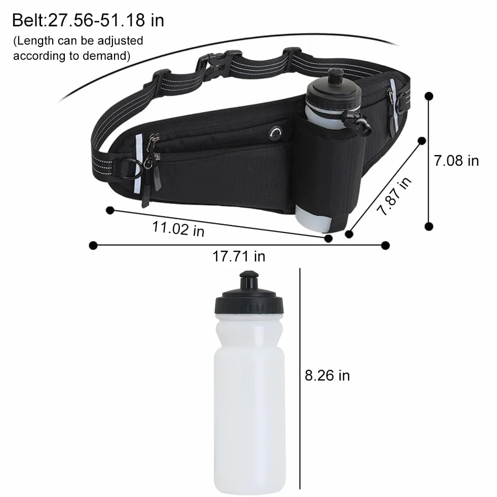 Riñonera Running Deportiva Cinturón de Hidratación con Botella de Agua 600ml Plegable Negro Kiuiom