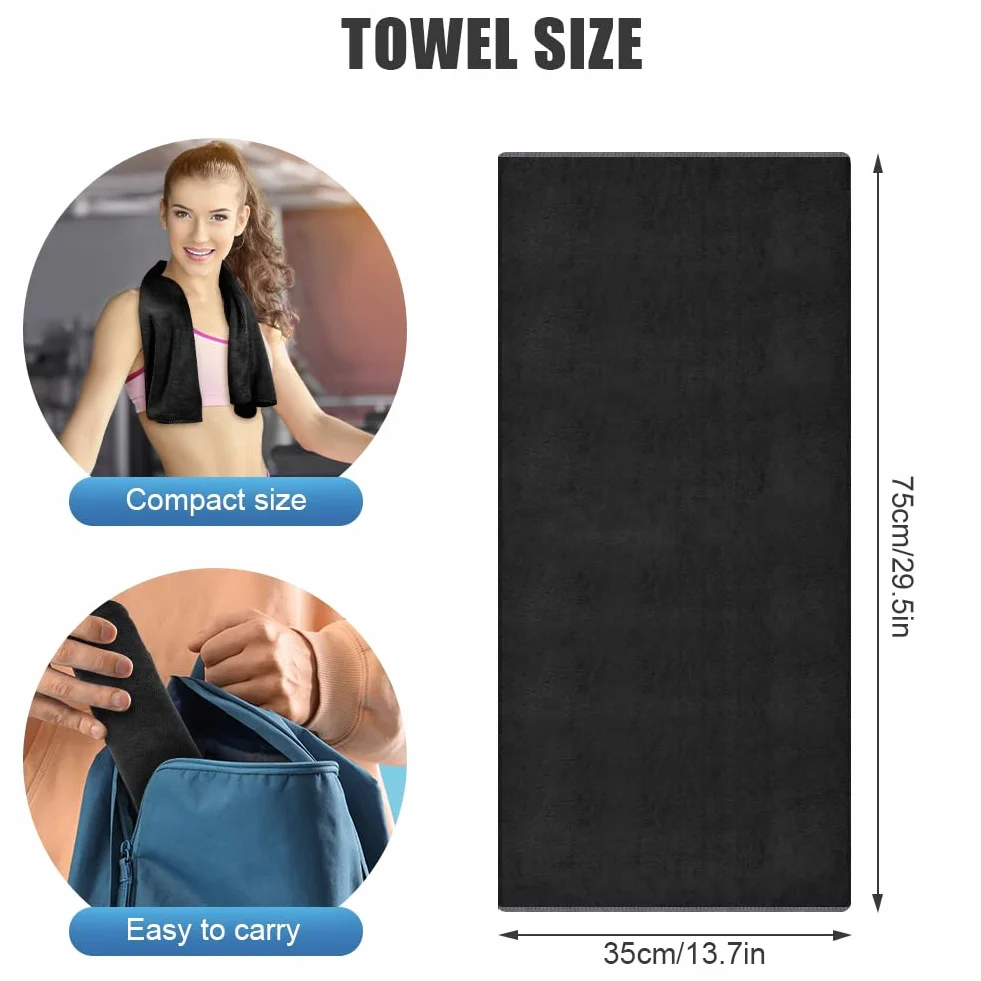 Toalla Microfibra 75x35cm Secado Rápido Deporte Gimnasio Negro 3 Piezas