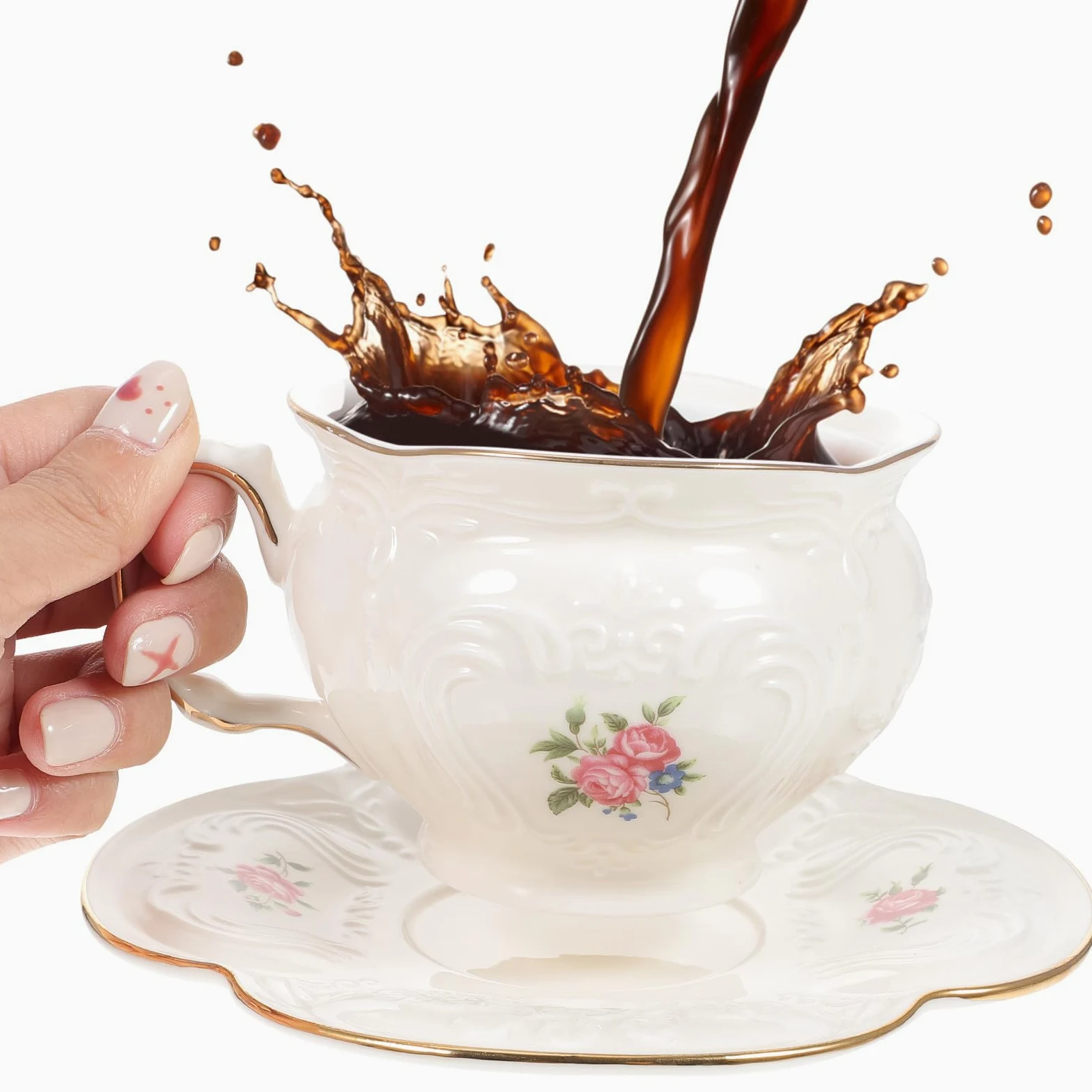 Juego de Taza de Café con Platillo de Color Claro de Cerámica 1 Set | Estilo Europeo, Diseño Ergonómico, para Leche y Bebidas, Uso en Hotel y Oficina