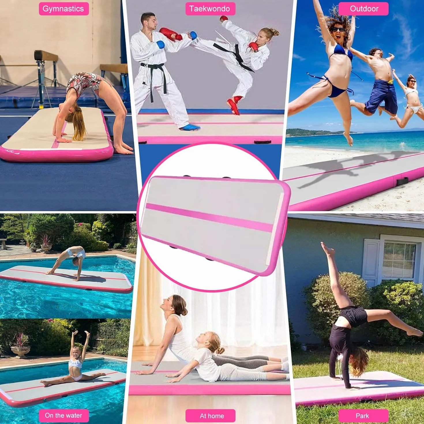 Esterilla inflable de gimnasia de aire de 10 pies con bomba eléctrica para gimnasio, hogar, exterior