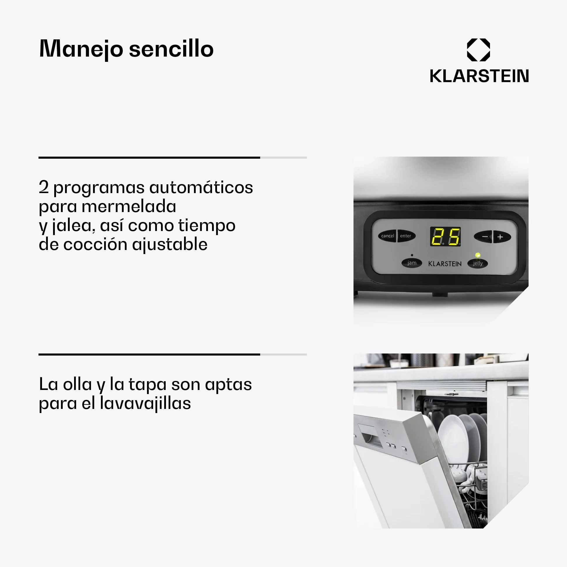 Klarstein Jam Session Olla para mermelada y gelatina, 1000W, 2 programas autimáticos, tiempo de cocción programable, mezcladora automática, interior recubierto, apto para lavavajillas, de 3 Litros