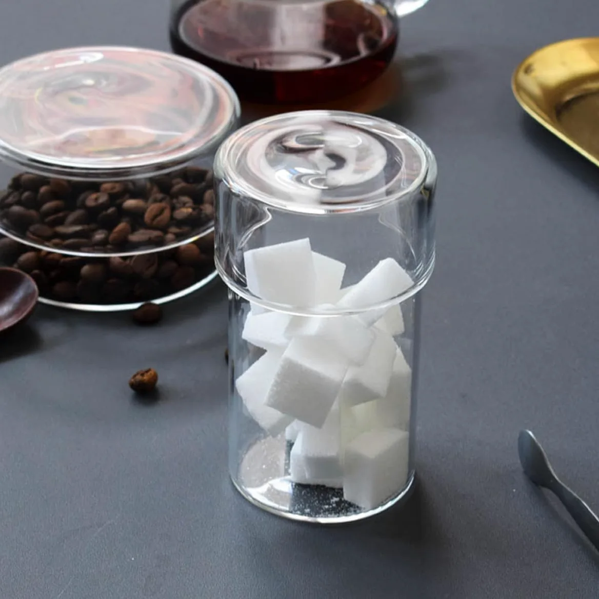 Artibetter Tarros de Cristal para Almacenar Alimentos, 4 Piezas de Vidrio | Tapa, para Azúcar y Sal, Paquete Práctico para Hogares, Diseño Transparente y Vacío